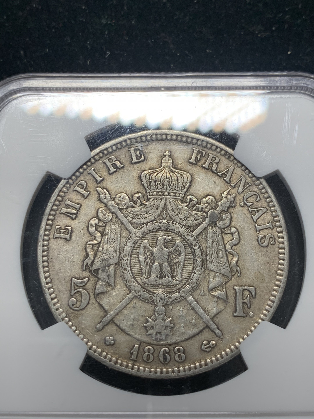 《竞宝斋》钱币微拍-第8场（不限金额顺丰包邮） 原味好品 NGC-AU50 法国拿三1868年BB版 5法郎大银币