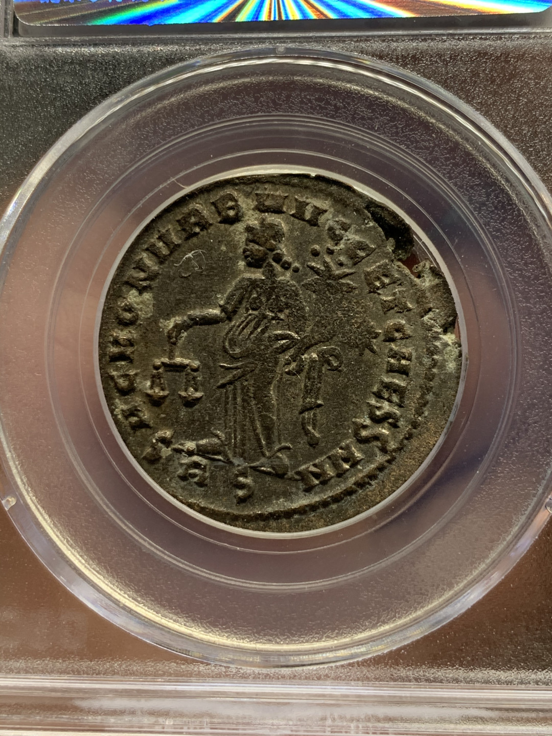 《竞宝斋》钱币微拍-第8场（不限金额顺丰包邮） 公博-MS61 罗马帝国 285-310年马克西米利安一世 1FOLLIS 铜币 币面留银 很难得