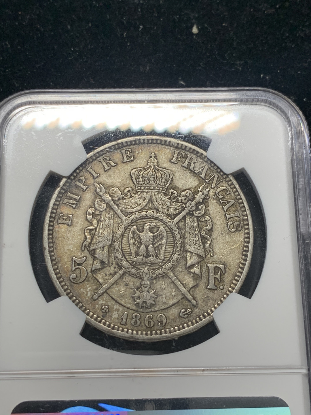 《竞宝斋》钱币微拍-第8场（不限金额顺丰包邮） 原味好细节 NGC-AU55 法国拿三1869年BB版 5法郎大银币