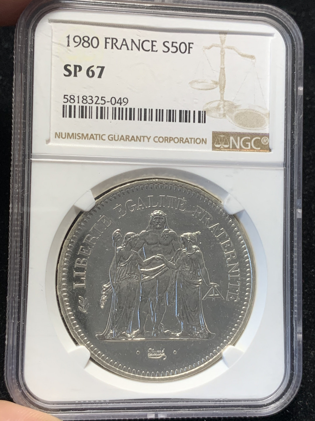 《竞宝斋》钱币微拍-第8场（不限金额顺丰包邮） NGC-SP67 法国 1980年 大力神 50法郎 试铸币 大银币 稀少