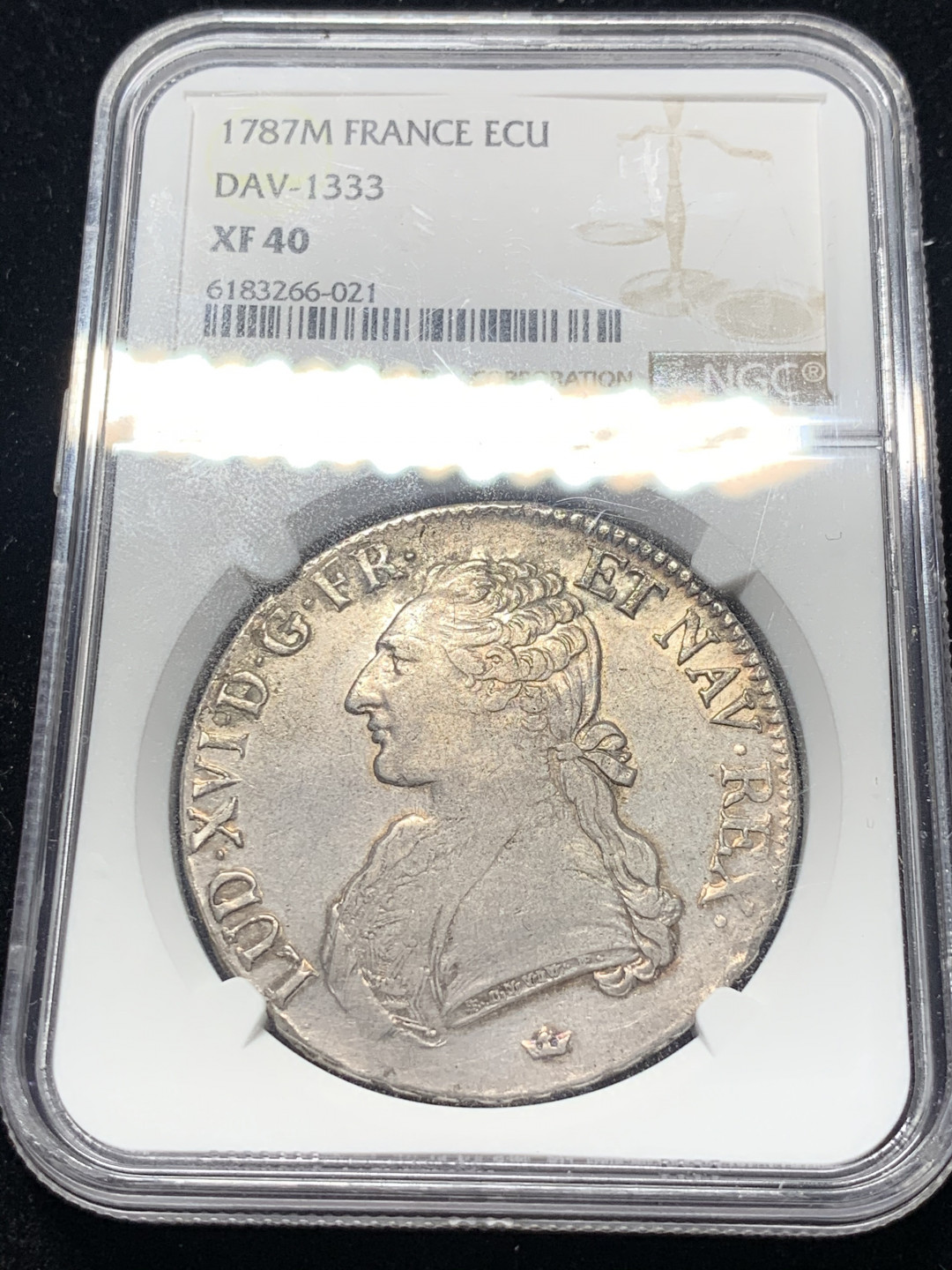 《竞宝斋》钱币微拍-第8场（不限金额顺丰包邮） NGC-XF40 法国 1787-M年 路易十六 大银币 稀少厂名 比这枚分高的只有四枚