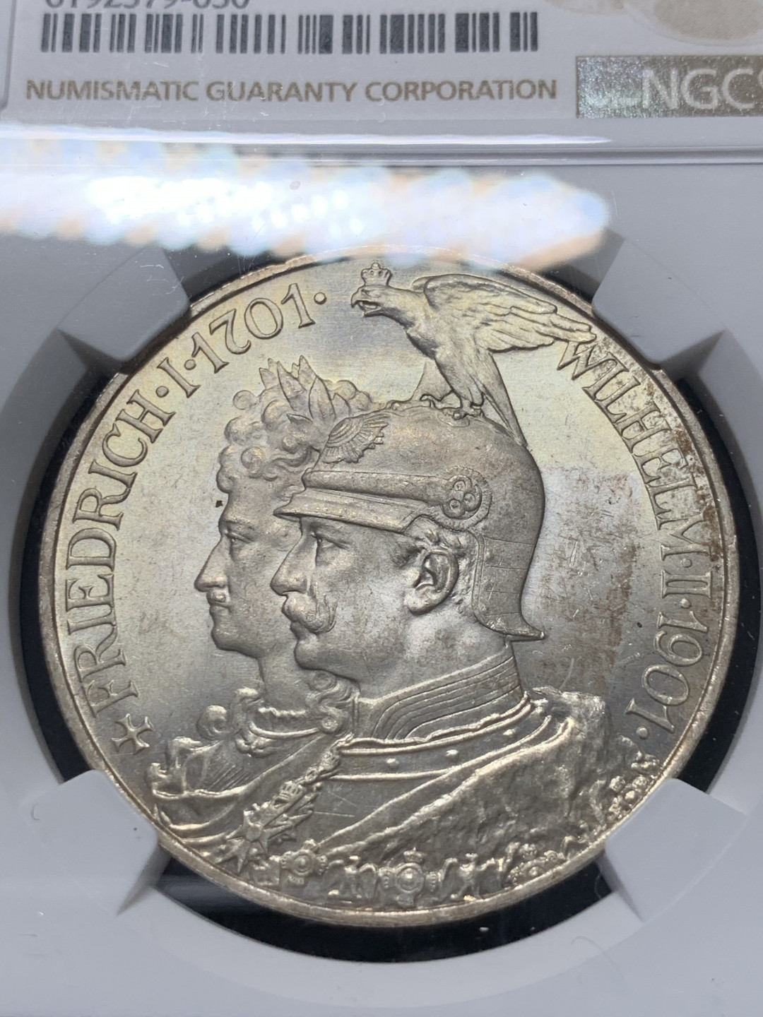 《竞宝斋》钱币微拍-第8场（不限金额顺丰包邮） NGC-MS64 德国普鲁士 1901年 200周年纪念 5马克 粉光 银币