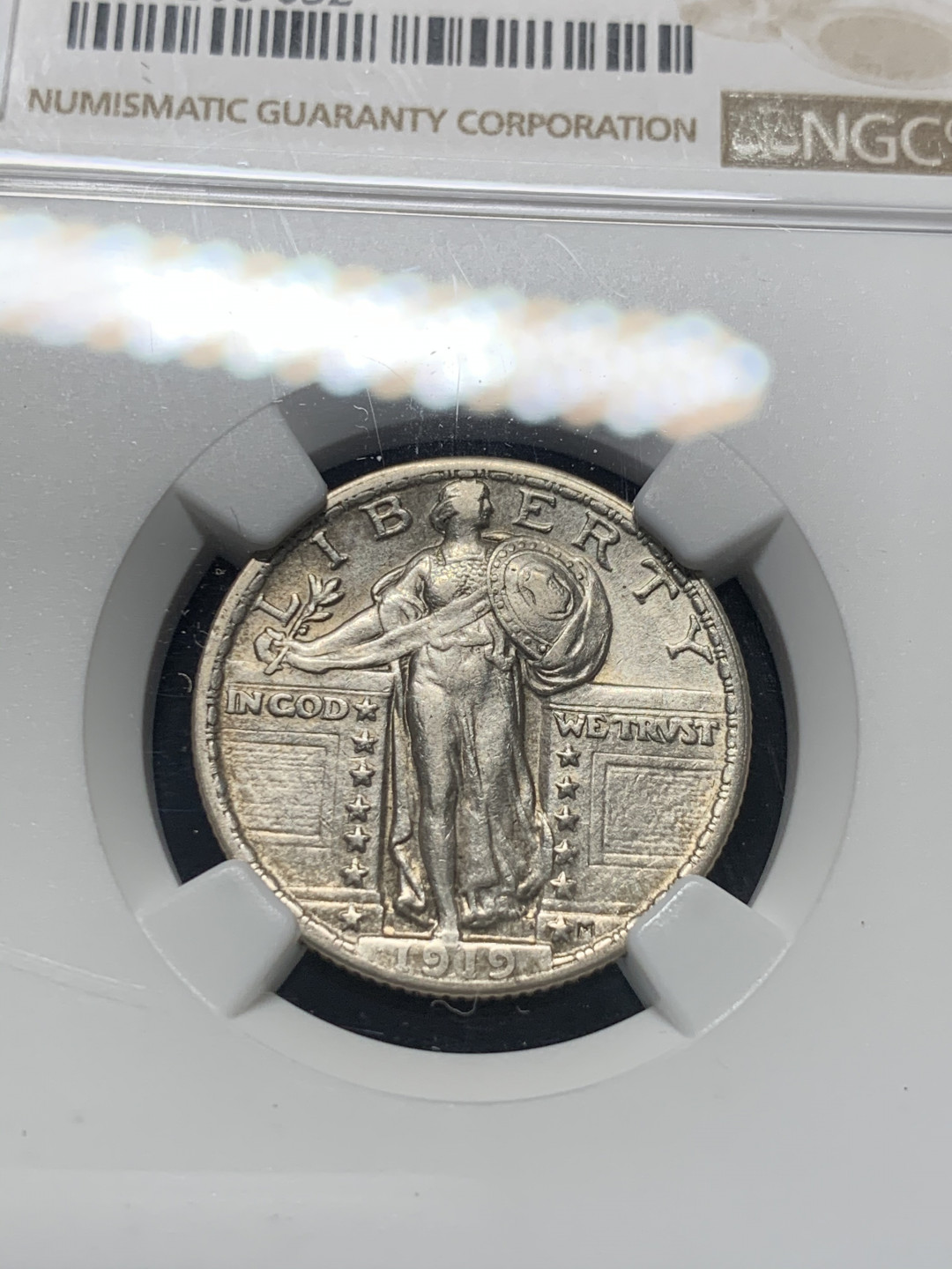 《竞宝斋》钱币微拍-第8场（不限金额顺丰包邮） NGC-AU53 美国 1919年 站人 25分 银币 少见品种