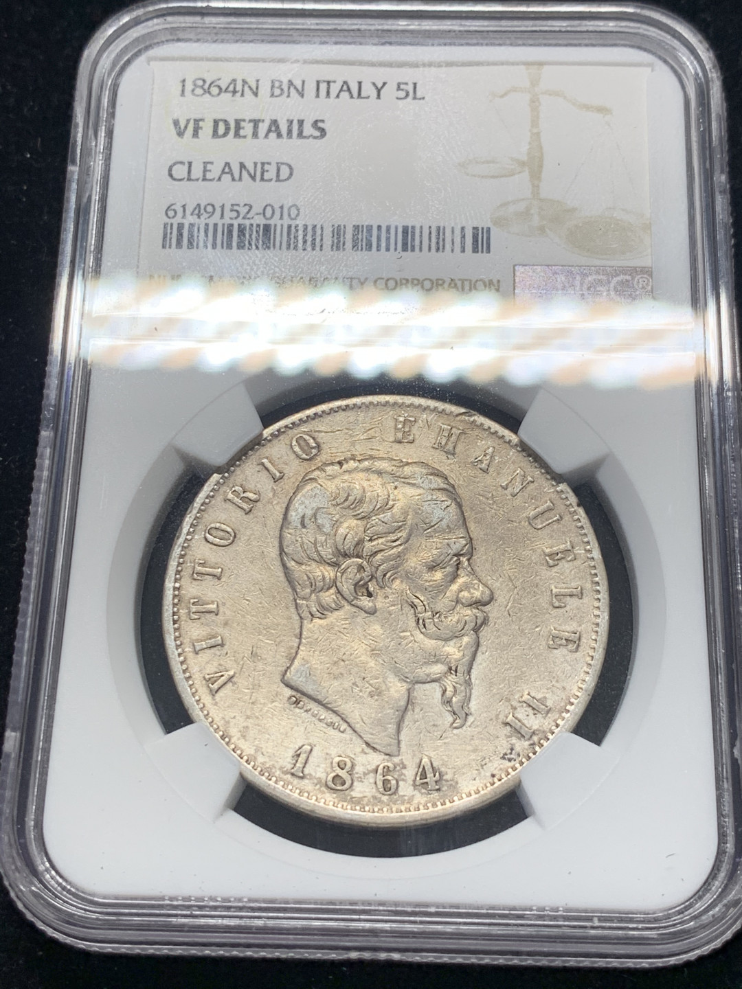 《竞宝斋》钱币微拍-第8场（不限金额顺丰包邮） 1864意大利5里拉银币ngc评级VFD，少见N厂，铸造量12万