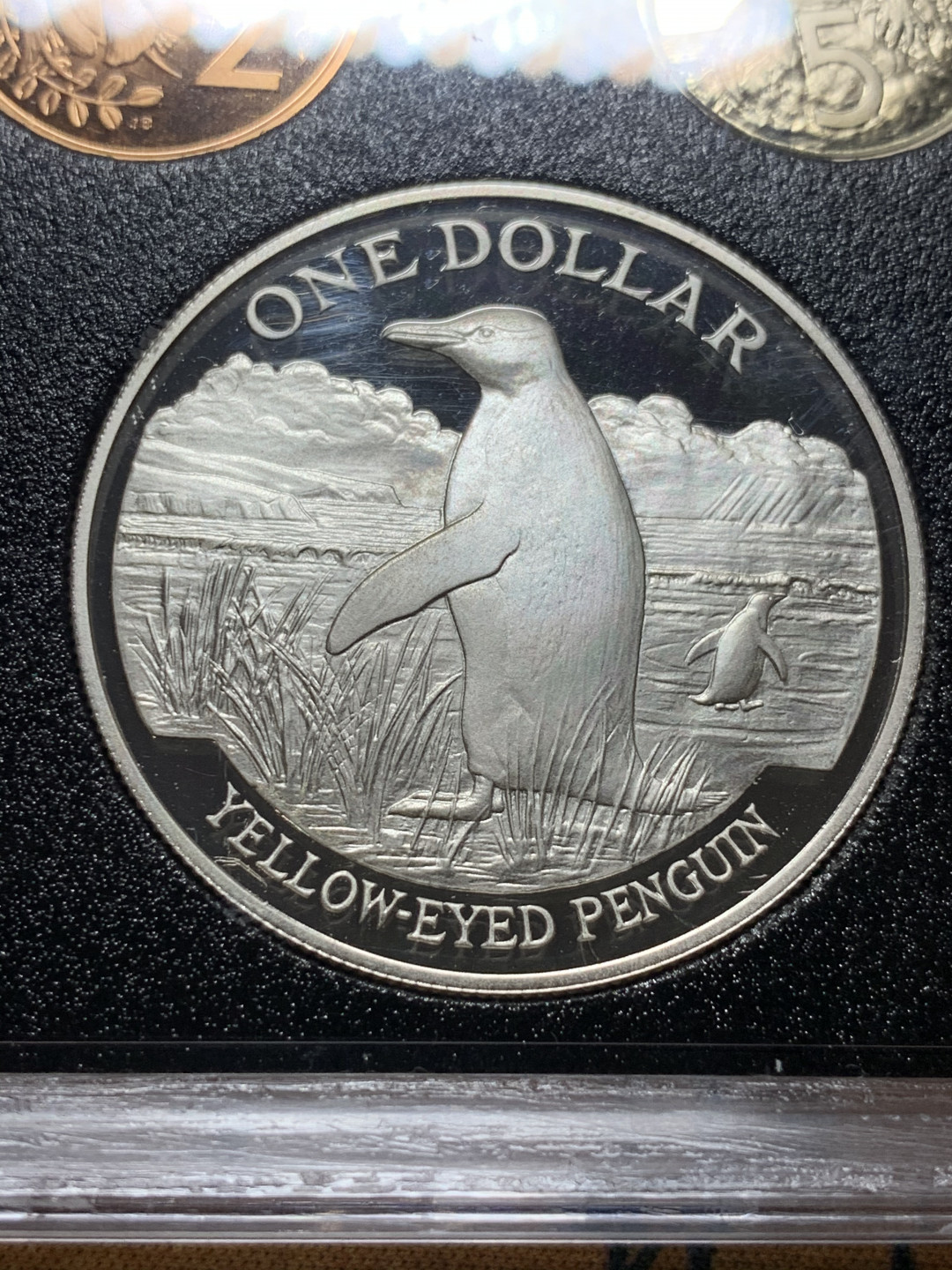 《竞宝斋》钱币微拍-第8场（不限金额顺丰包邮） 新西兰 1988年 精制银币套装 含925银 银币一枚 重27.2克   包装完好 亚克力清晰