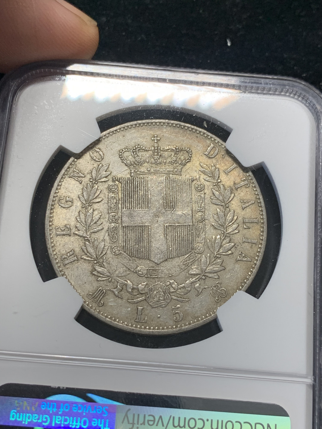 《竞宝斋》钱币微拍-第8场（不限金额顺丰包邮） NGC-MS61 意大利 1869年 5里拉 银币 带光