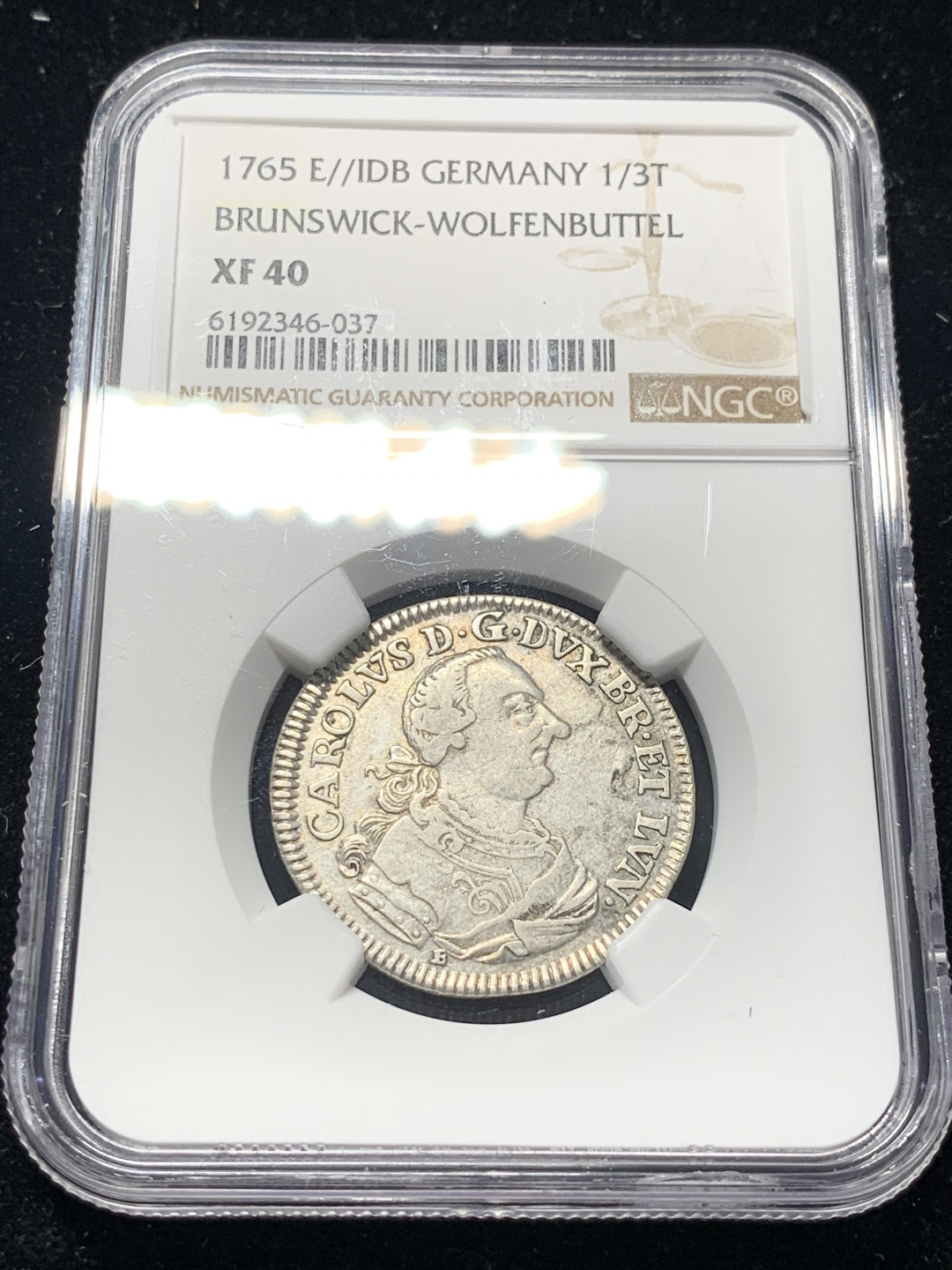 《竞宝斋》钱币微拍-第8场（不限金额顺丰包邮） NGC-XF40 德国布伦瑞克 1765年 1/3泰勒 马到成功银币