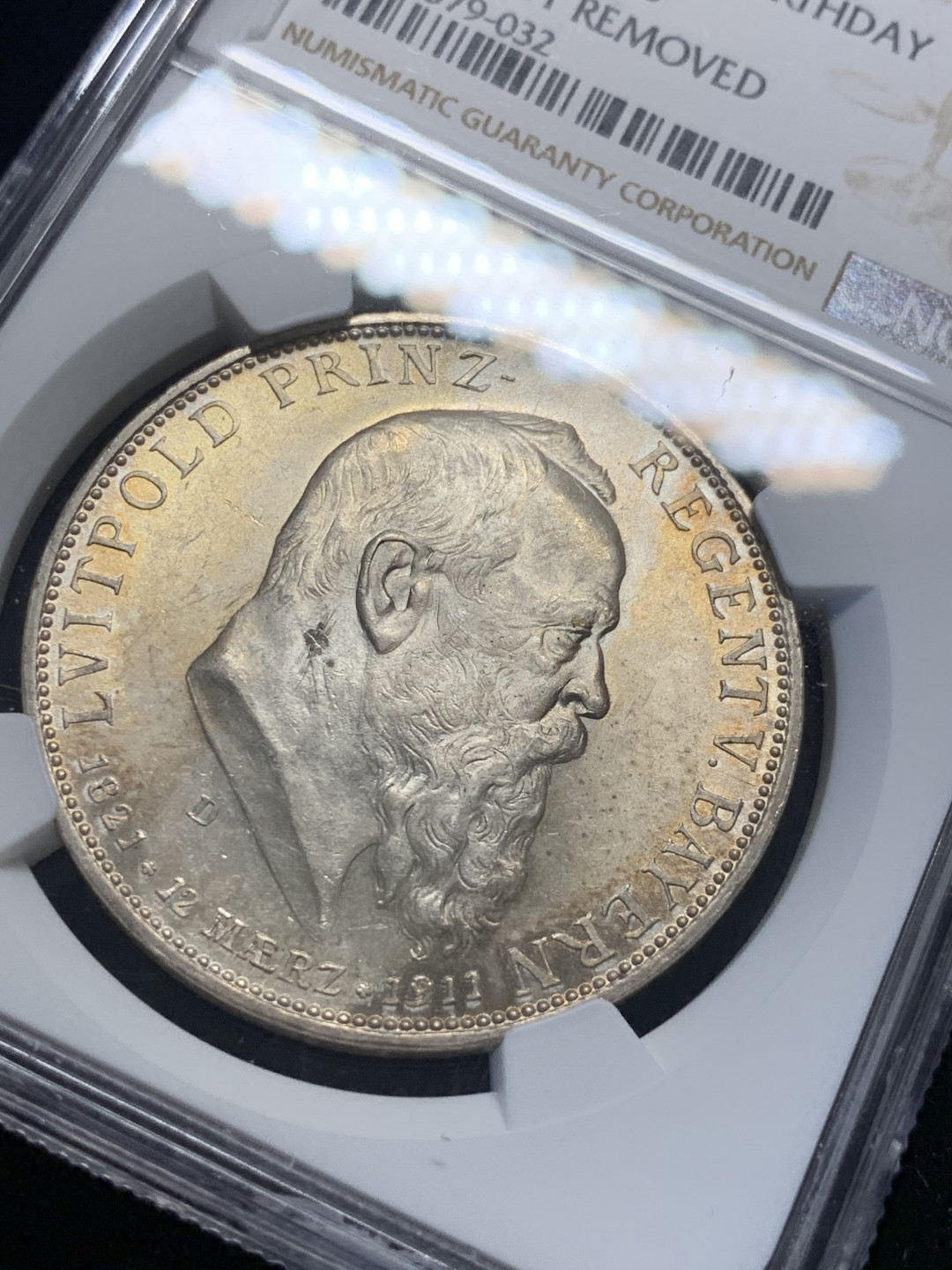 《竞宝斋》钱币微拍-第8场（不限金额顺丰包邮） NGC-UNC 德国巴伐利亚 1911年 90周年纪念 5马克 银币