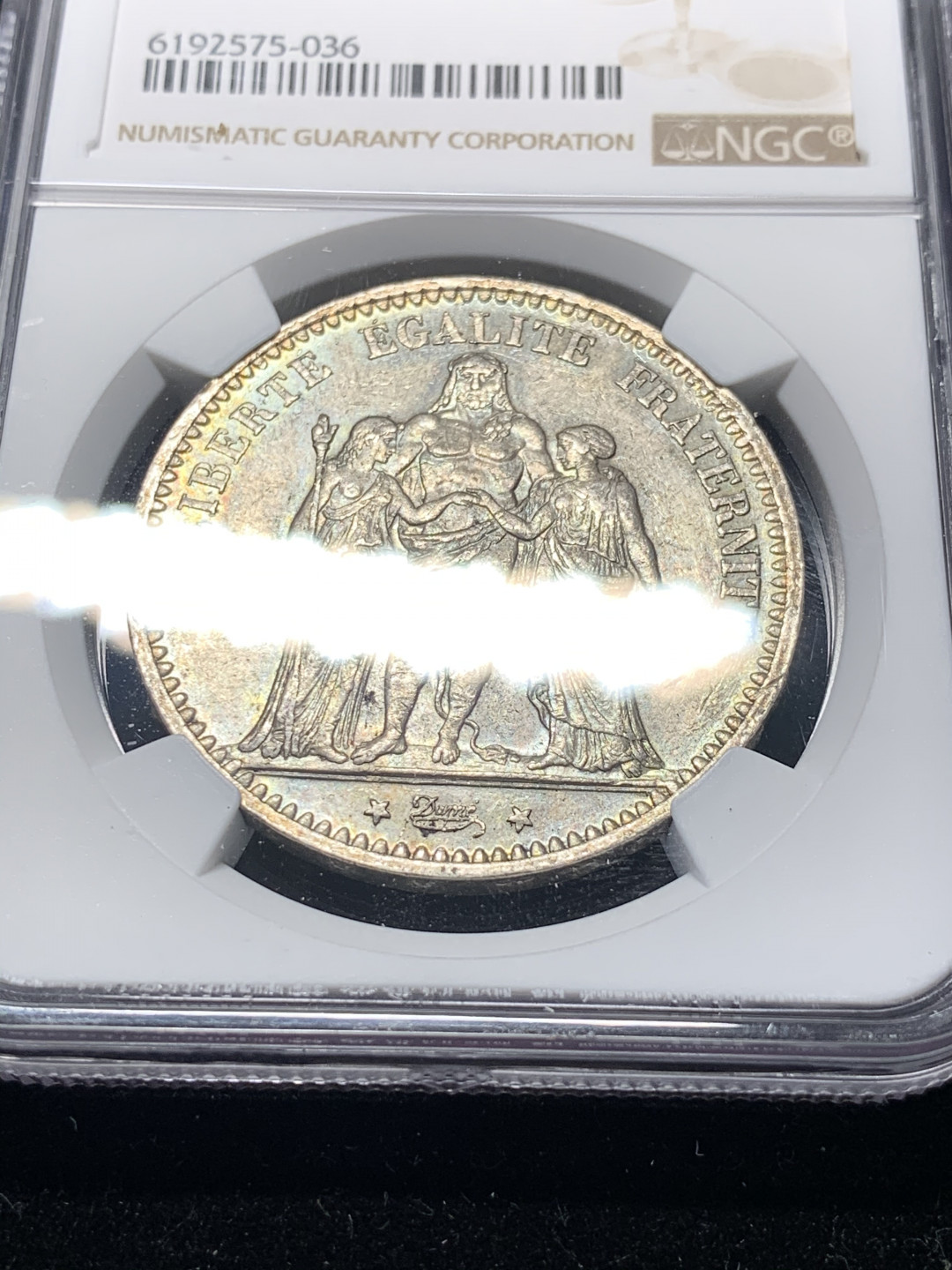 《竞宝斋》钱币微拍-第8场（不限金额顺丰包邮） NGC-MS61 法国 1874年 大力神 5法郎 淡彩原味 大银币