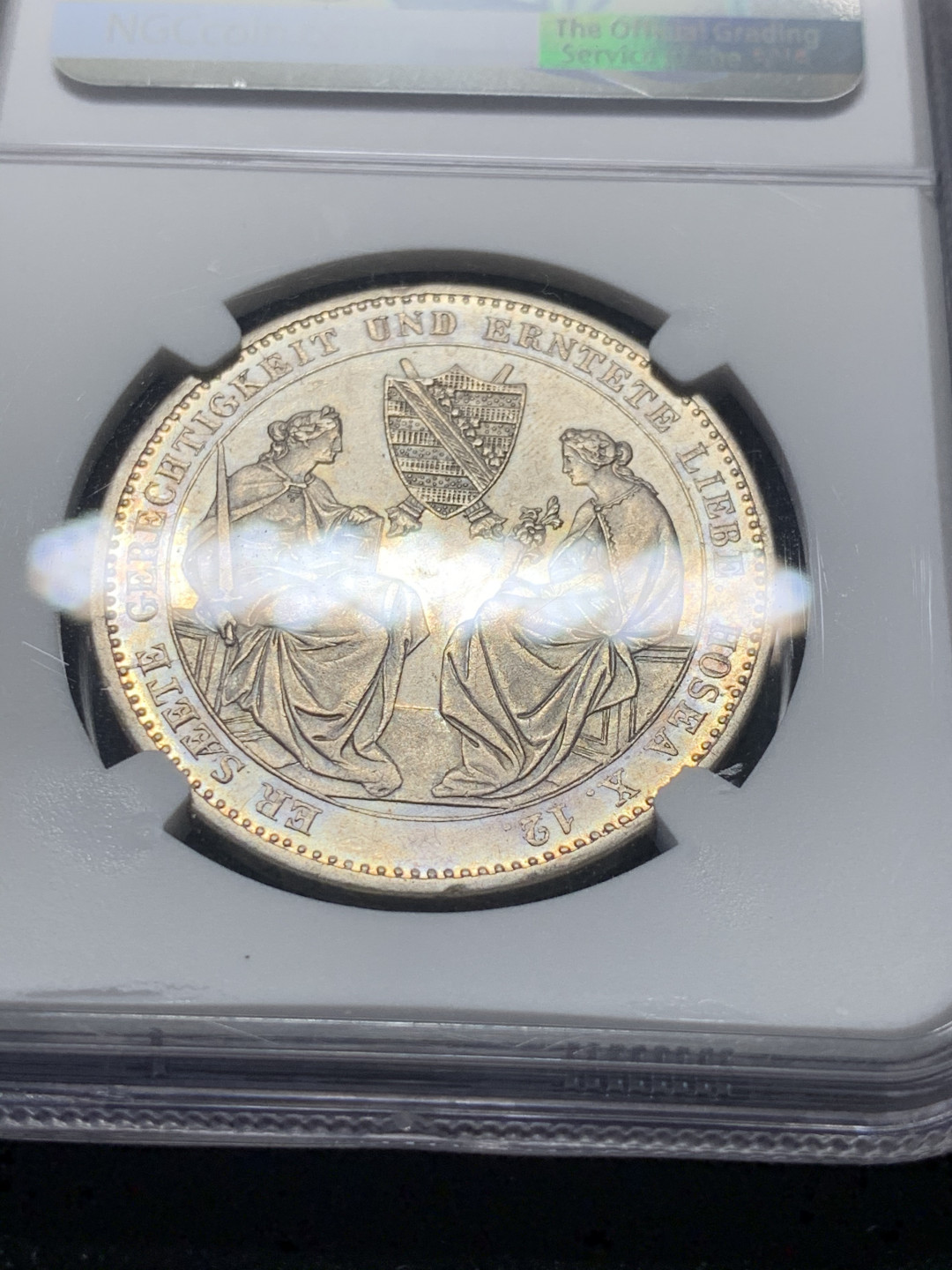 《竞宝斋》钱币微拍-第8场（不限金额顺丰包邮） 淡五彩 NGC 评级 德国 萨克森 1854年 双神1泰勒大银币