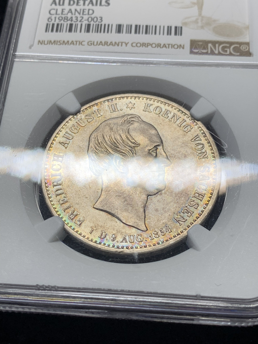 《竞宝斋》钱币微拍-第8场（不限金额顺丰包邮） 淡五彩 NGC 评级 德国 萨克森 1854年 双神1泰勒大银币