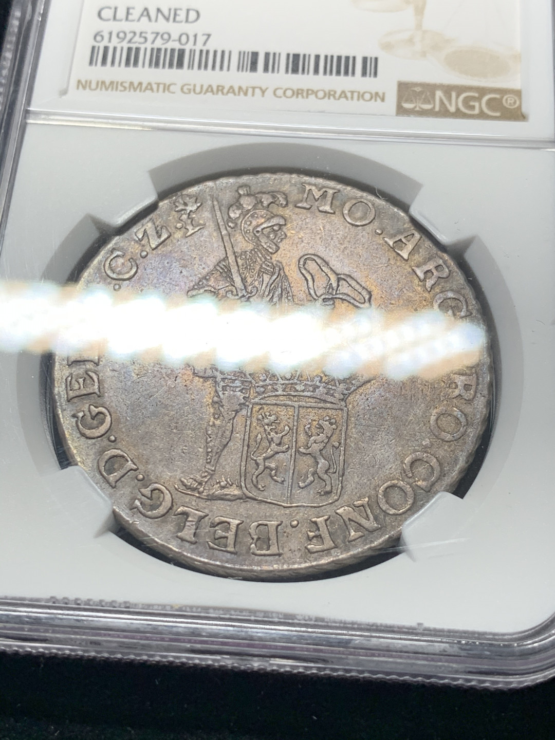 《竞宝斋》钱币微拍-第8场（不限金额顺丰包邮） NGC-XF 荷兰 1767年 武士 1杜克特 大银币 灰色包浆 武士脸都清晰可见 可砸盒博分