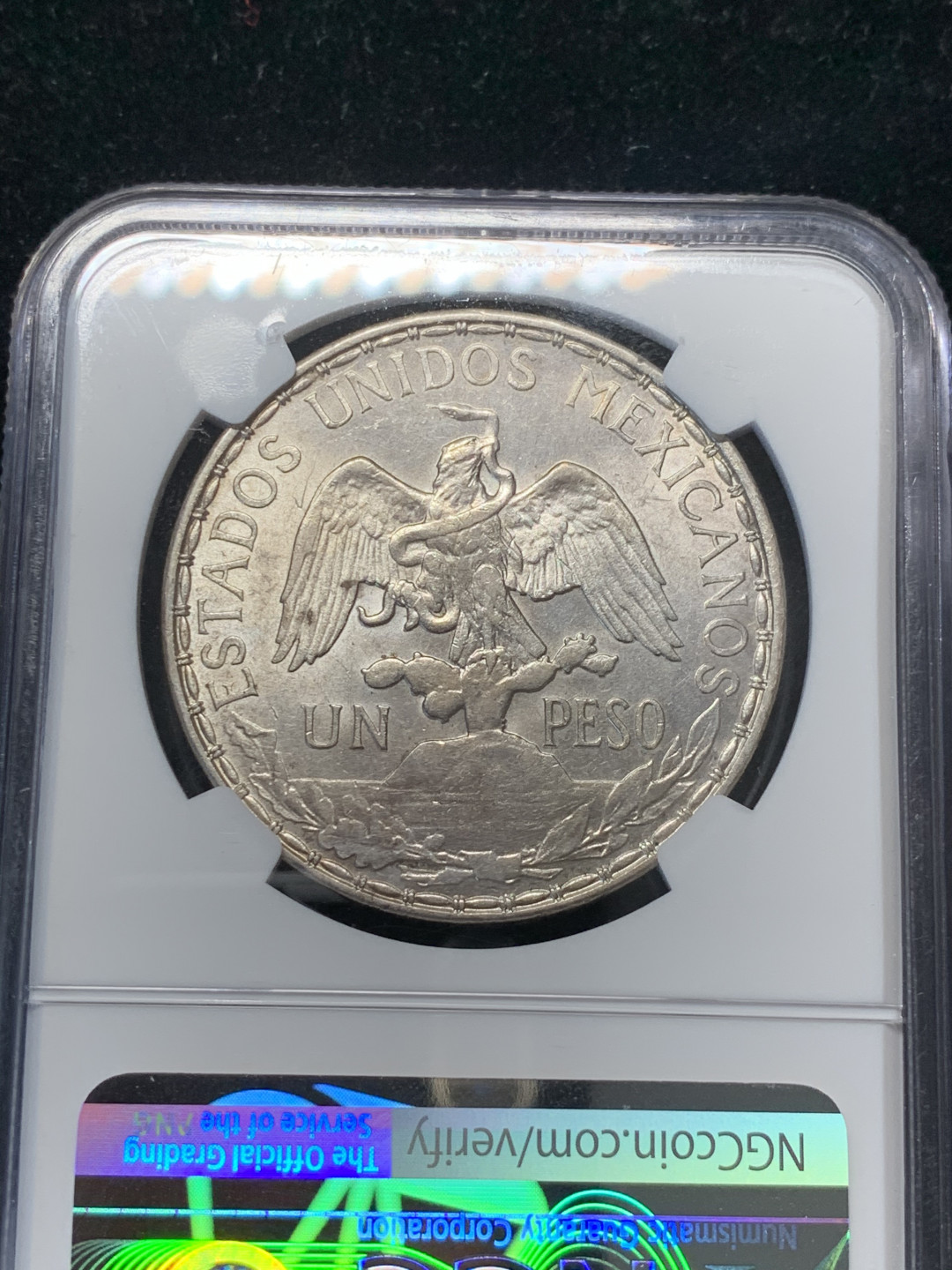 《竞宝斋》钱币微拍-第8场（不限金额顺丰包邮） NGC-MS62 墨西哥 1910年 骑马鹰洋 1比索 银币 原光 墨西哥鹰洋收藏必备品种