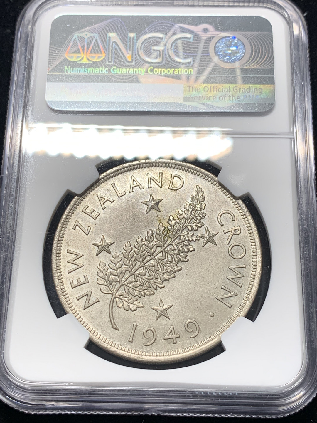 《竞宝斋》钱币微拍-第8场（不限金额顺丰包邮） NGC-MS64 新西兰 1949年 乔六 1克朗 粉光顶级状态