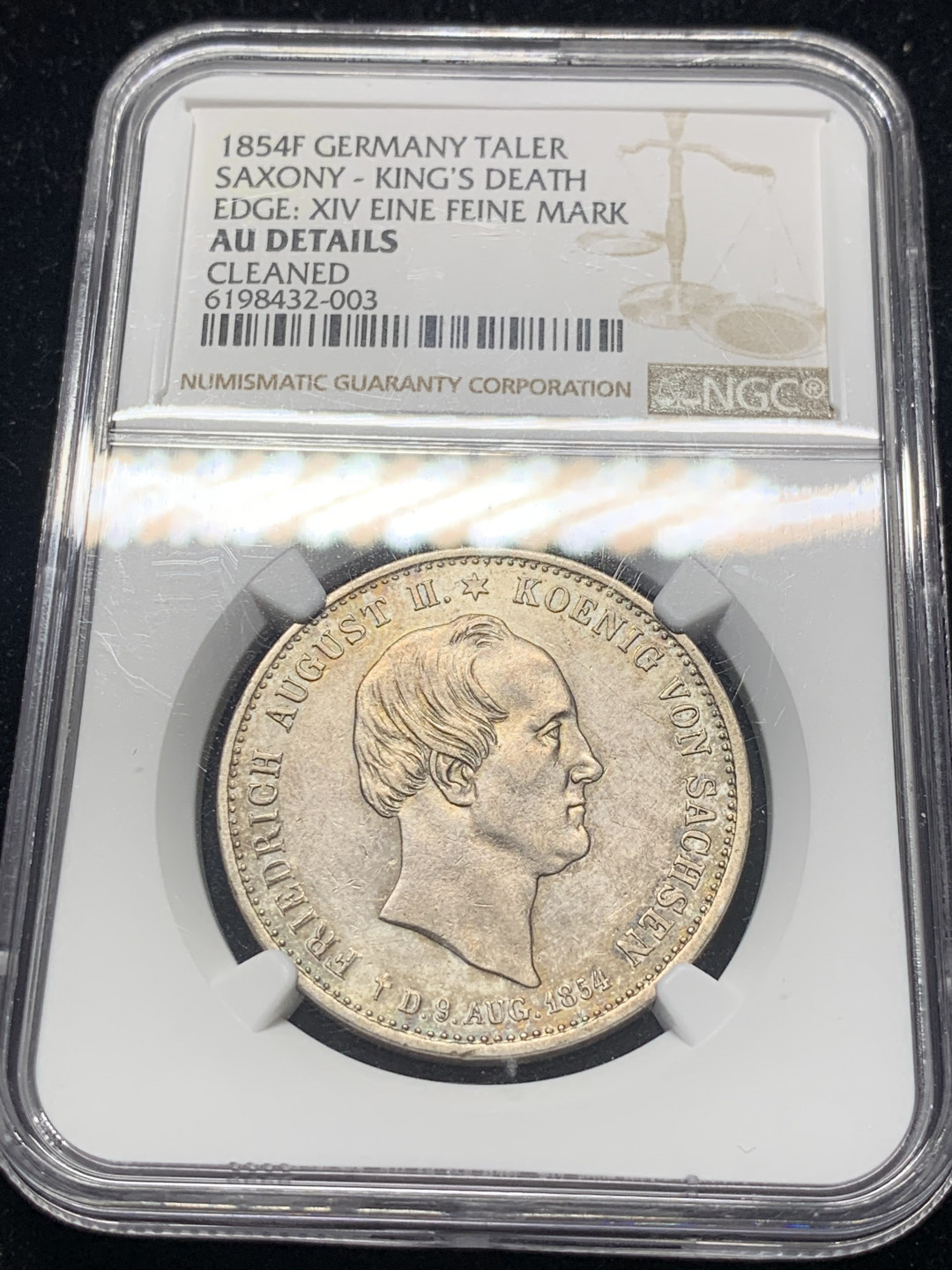 《竞宝斋》钱币微拍-第8场（不限金额顺丰包邮） 淡五彩 NGC 评级 德国 萨克森 1854年 双神1泰勒大银币