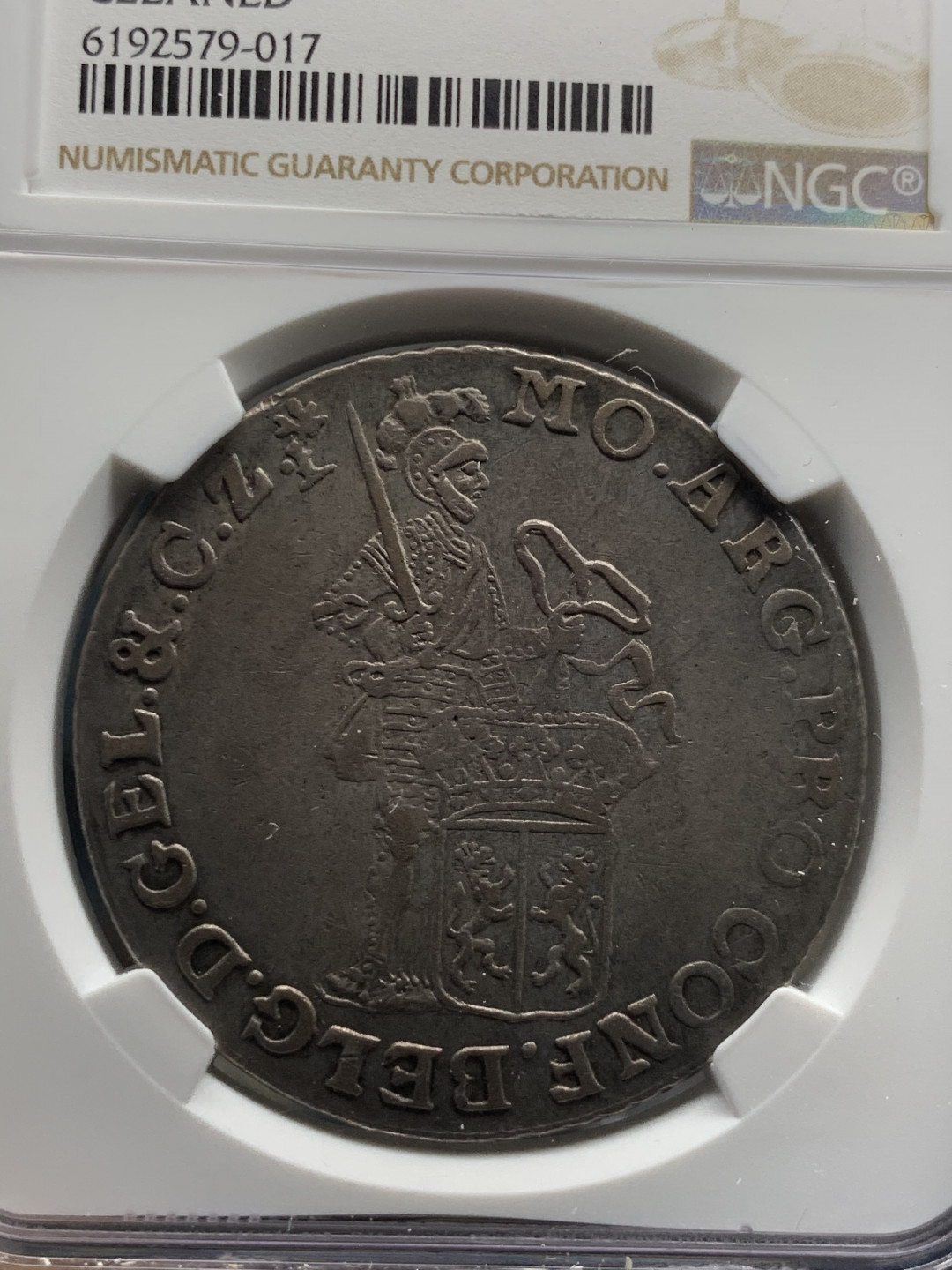 《竞宝斋》钱币微拍-第8场（不限金额顺丰包邮） NGC-XF 荷兰 1767年 武士 1杜克特 大银币 灰色包浆 武士脸都清晰可见 可砸盒博分