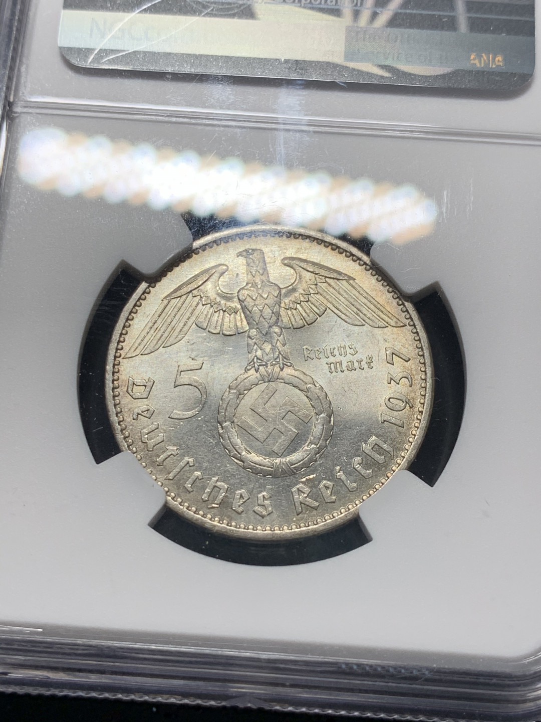 《竞宝斋》钱币微拍-第8场（不限金额顺丰包邮） NGC-MS64 德国 1937-A年 5马克 银币 车轮光 第四名