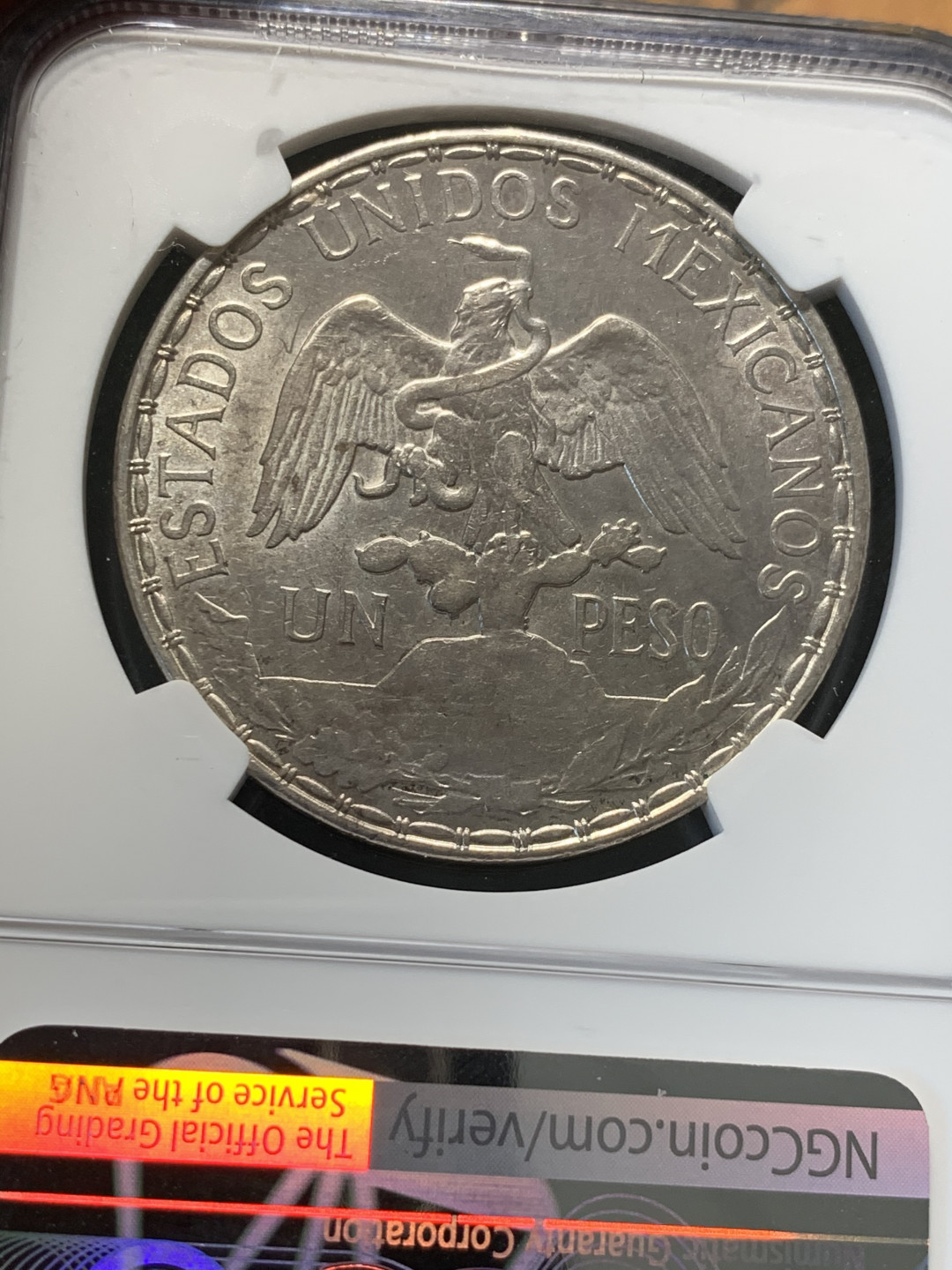 《竞宝斋》钱币微拍-第8场（不限金额顺丰包邮） NGC-MS62 墨西哥 1910年 骑马鹰洋 1比索 银币 原光 墨西哥鹰洋收藏必备品种