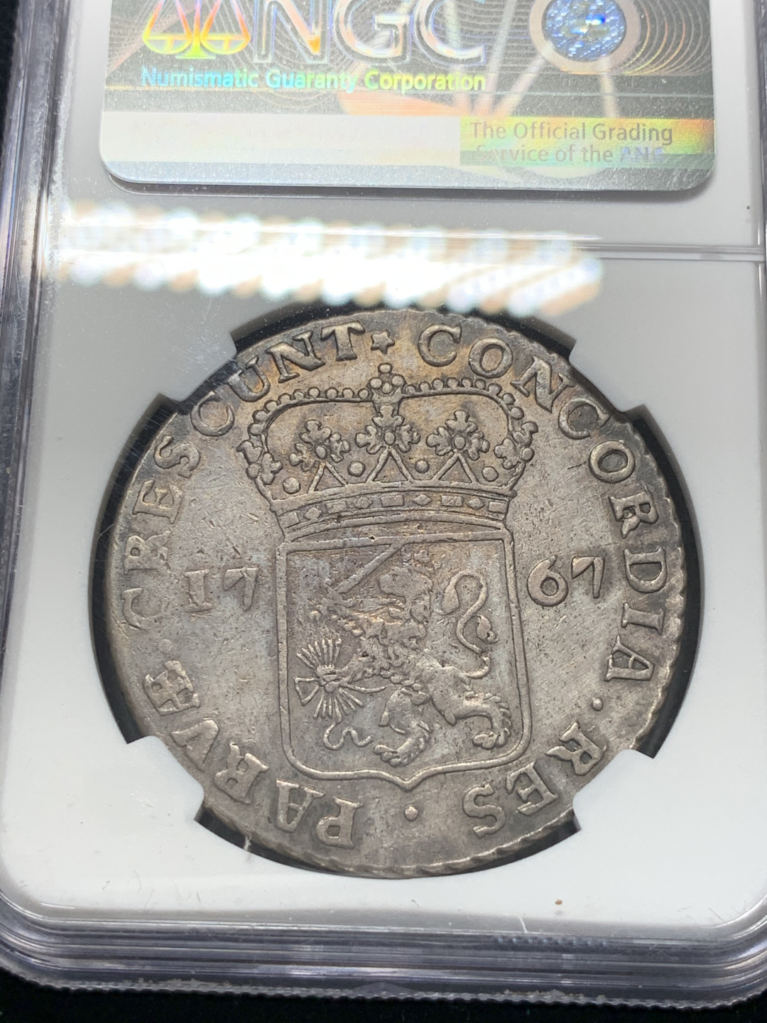 《竞宝斋》钱币微拍-第8场（不限金额顺丰包邮） NGC-XF 荷兰 1767年 武士 1杜克特 大银币 灰色包浆 武士脸都清晰可见 可砸盒博分