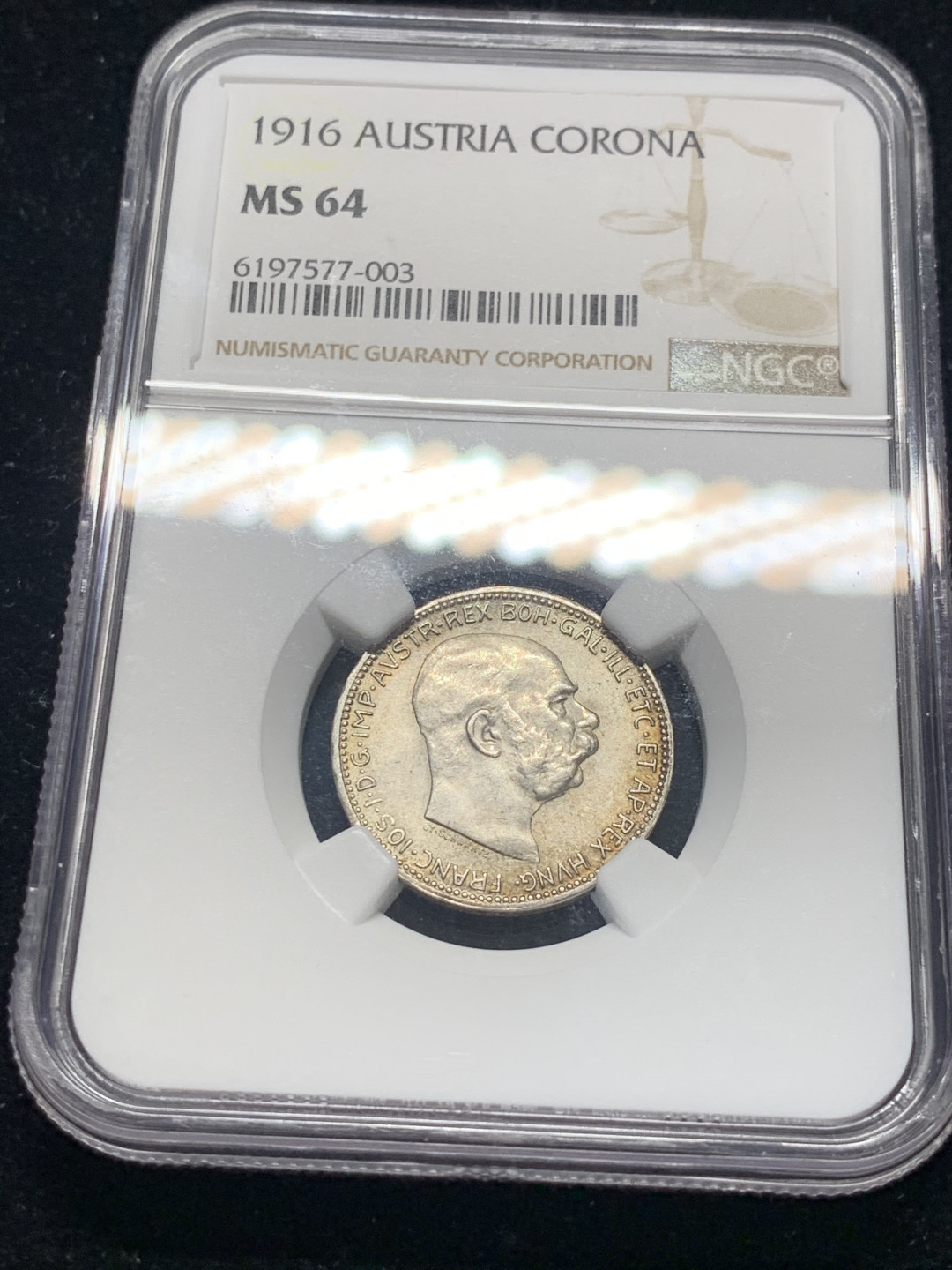 《竞宝斋》钱币微拍-第8场（不限金额顺丰包邮） NGC-MS64 奥地利 1916年1克朗银币，好品高分