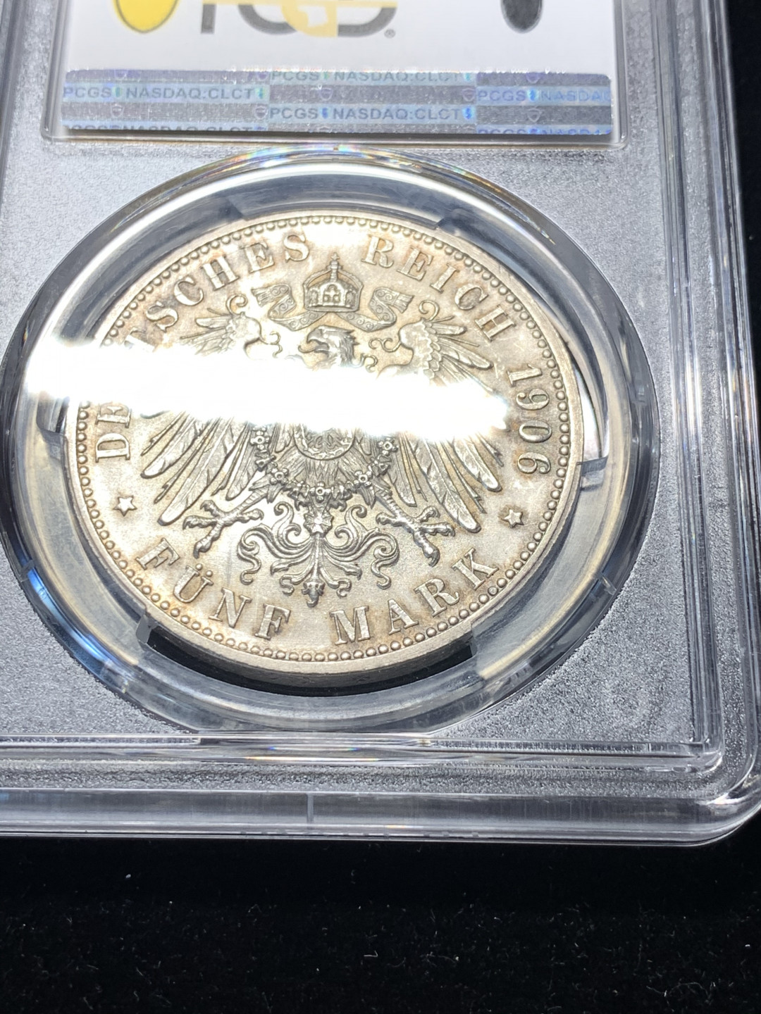 《竞宝斋》钱币微拍-第8场（不限金额顺丰包邮） PCGS-MS65 德国巴登 1906年 金婚 5马克大银币 顶级状态