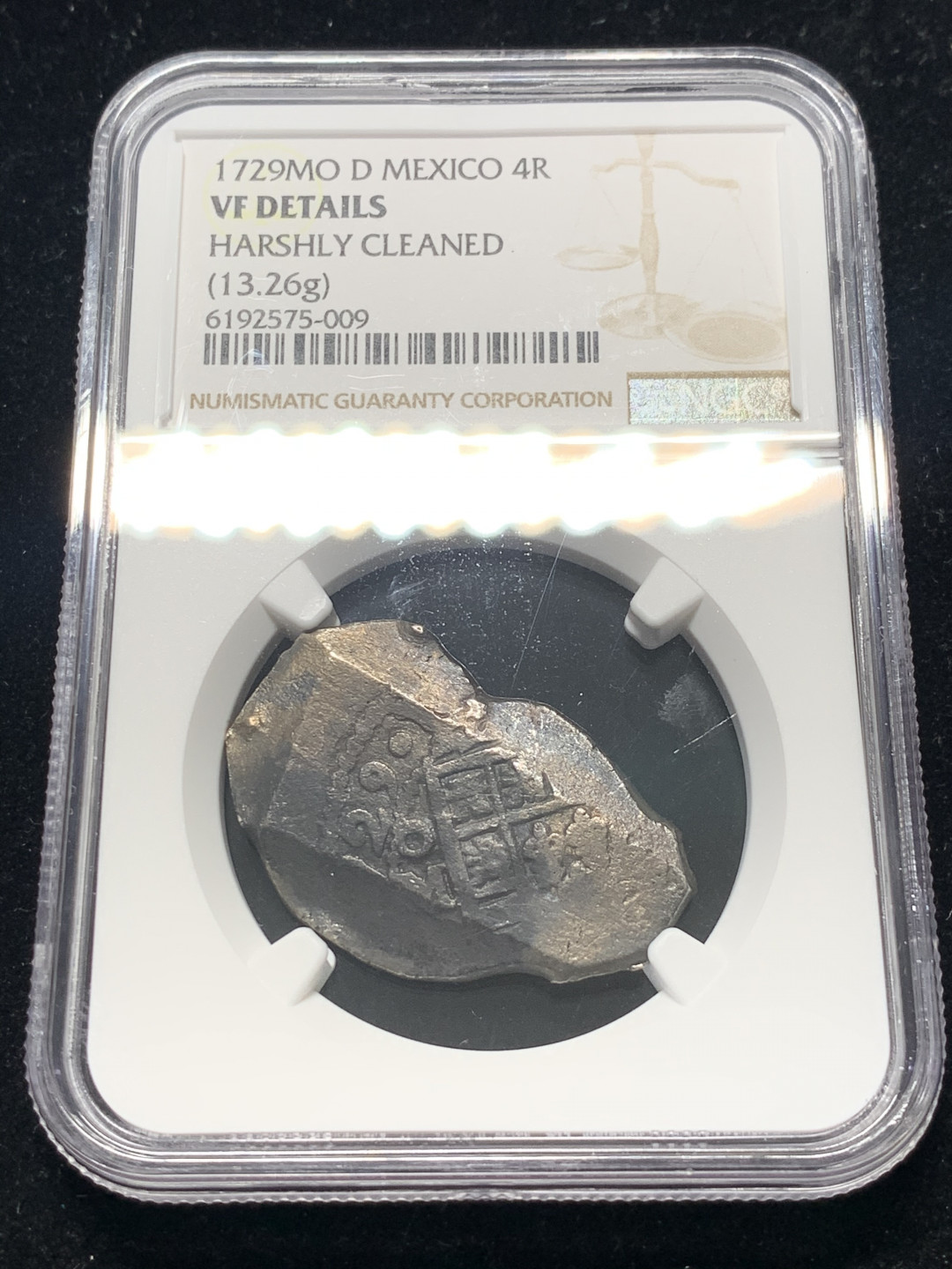 《竞宝斋》钱币微拍-第8场（不限金额顺丰包邮） NGC-VF 墨西哥 1729年 4R 银币 这品质现在NGC只评能看到厂名和年份的 其余一律不进盒