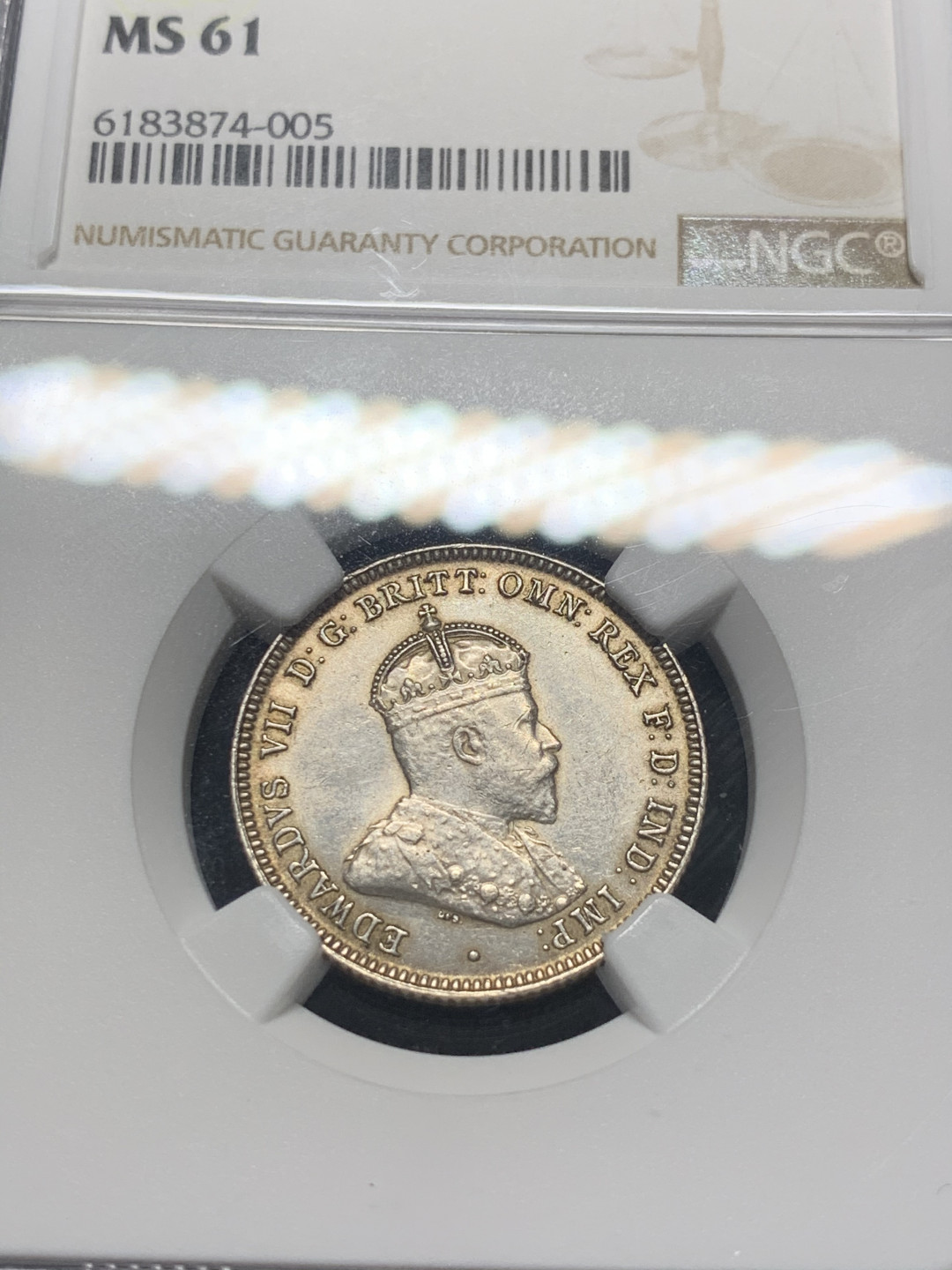 《竞宝斋》钱币微拍-第8场（不限金额顺丰包邮） NGC-MS61 英属澳大利亚1910年爱德华七世1先令 NGC编号：6183874-005