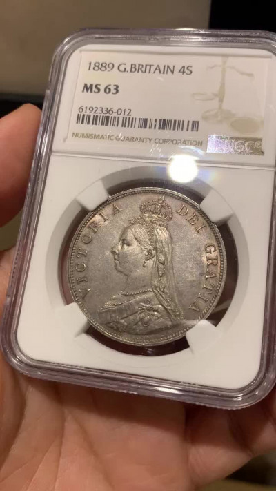 《竞宝斋》钱币微拍-第8场（不限金额顺丰包邮） NGC-MS63 英国 1889年 维多利亚女王 双福林4先令 银币