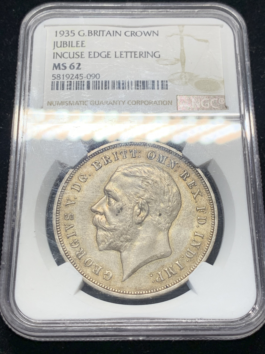 《竞宝斋》钱币微拍-第8场（不限金额顺丰包邮） NGC-MS62 英国 1935年 木马剑1克朗 大银币 原味包浆