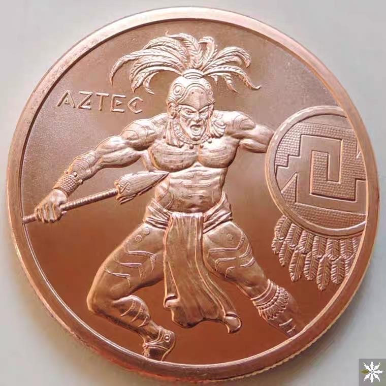 收藏级精品铜章专拍场 美国1盎司铜章 战士阿兹特克 39mm 