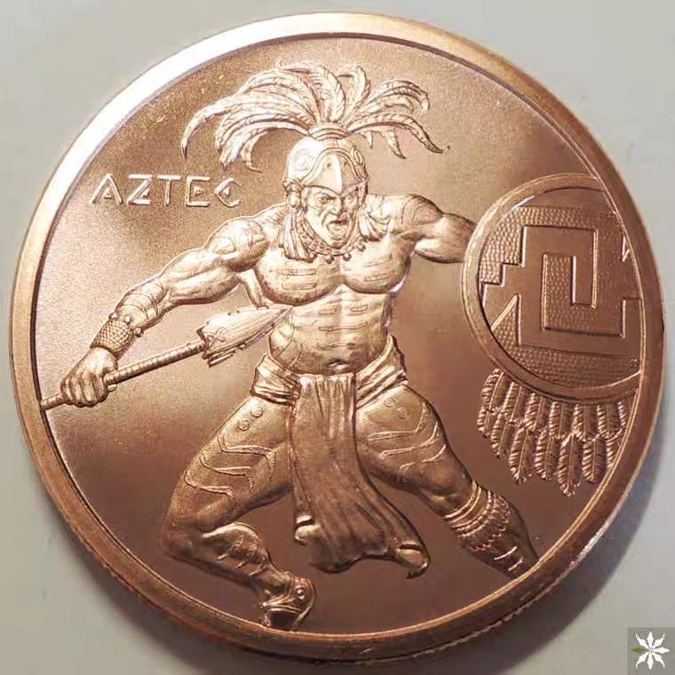 收藏级精品铜章专拍场 美国1盎司铜章 战士阿兹特克 39mm 