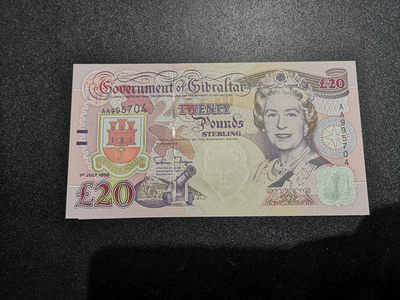 《外钞收藏家》金九银十双拍10号场（总134期）（本期90件） - 1995年直布罗陀20镑 AA冠 全新UNC