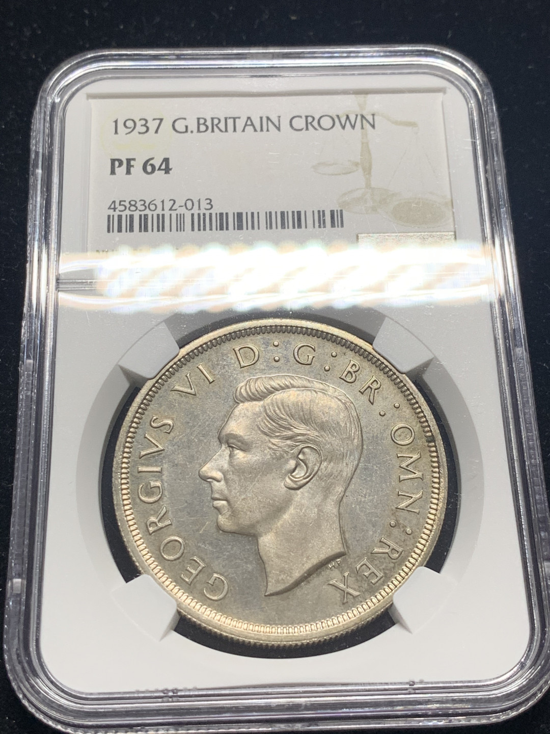 《竞宝斋》钱币微拍-第8场（不限金额顺丰包邮） NGC-PF64 英国1937年乔治六世精制登基克朗 精制品质，细节具在，要光有光要底有底，难得！NGC编号：4583612-013 带彩 