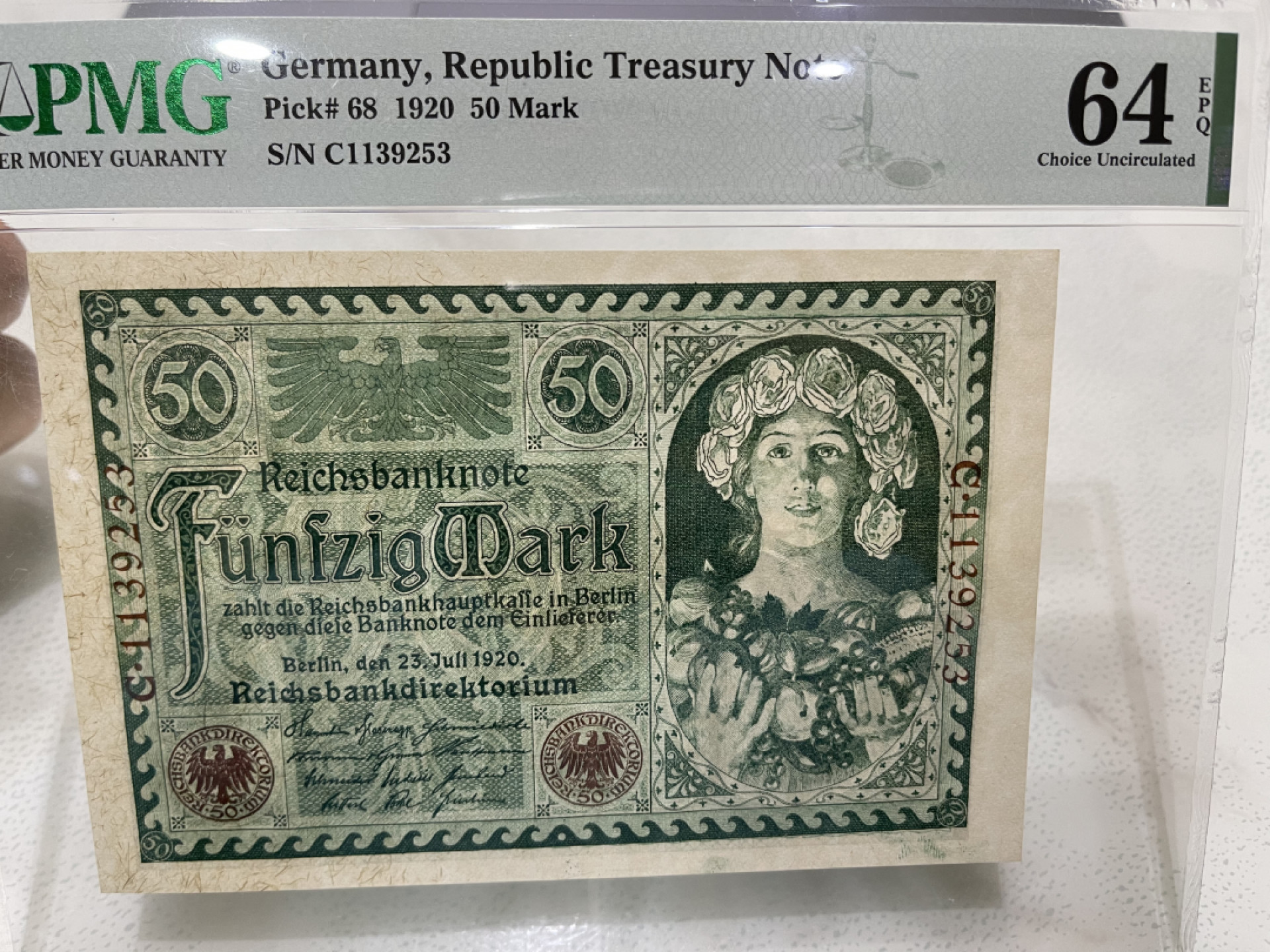 《外钞收藏家》金九银十双拍9号场（总133期）（本期72件） 1920年德国50马克 PMG64E