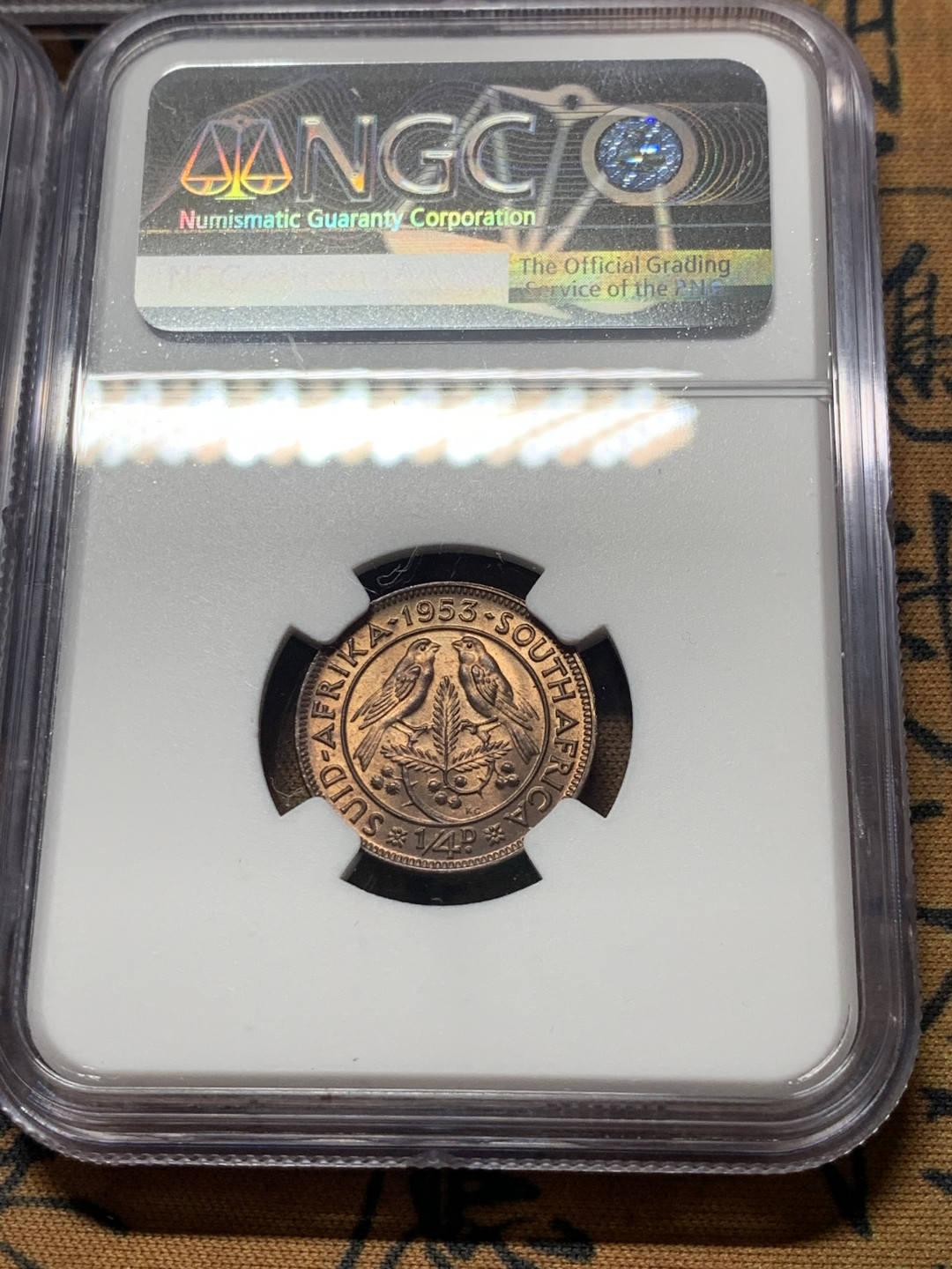 《竞宝斋》钱币微拍-第8场（不限金额顺丰包邮） NGC-MS62-65 南非1953年伊丽莎白女王 5枚套（2银3铜）品好细节更好，到手就不用换了，高效省事。