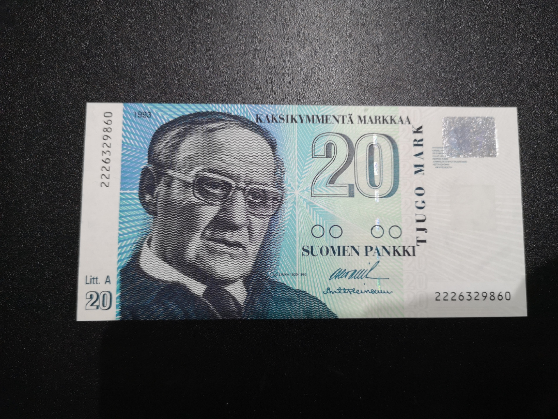 《外钞收藏家》金九银十双拍10号场（总134期）（本期90件） 1993芬兰20马克 全新UNC