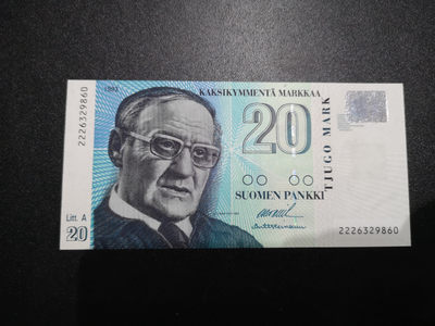 《外钞收藏家》金九银十双拍10号场（总134期）（本期90件） - 1993芬兰20马克 全新UNC