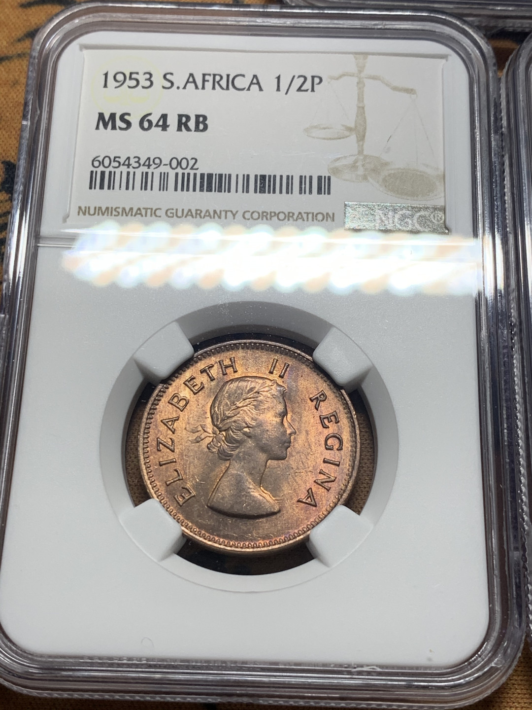 《竞宝斋》钱币微拍-第8场（不限金额顺丰包邮） NGC-MS62-65 南非1953年伊丽莎白女王 5枚套（2银3铜）品好细节更好，到手就不用换了，高效省事。