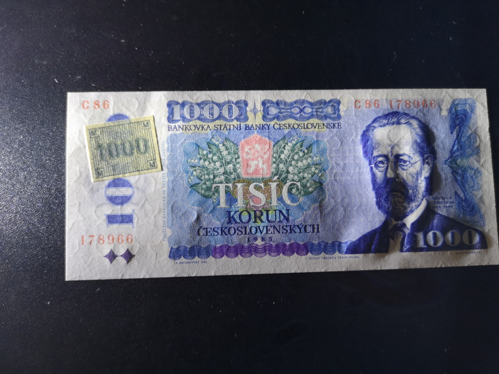 《外钞收藏家》金九银十双拍10号场（总134期）（本期90件） 1985年捷克斯洛伐克1000克朗 全新UNC 有加盖