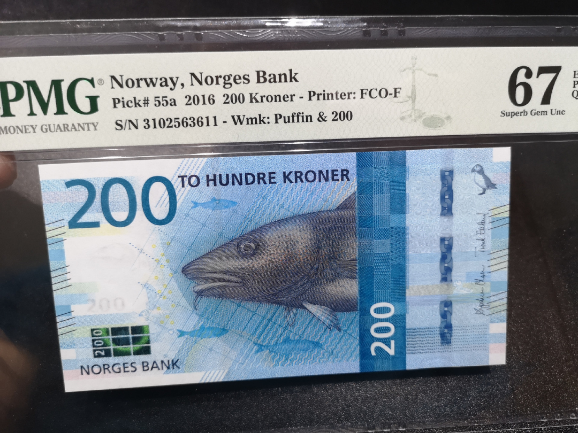 《外钞收藏家》金九银十双拍10号场（总134期）（本期90件） 2016年挪威200克朗  无47 PMG67
