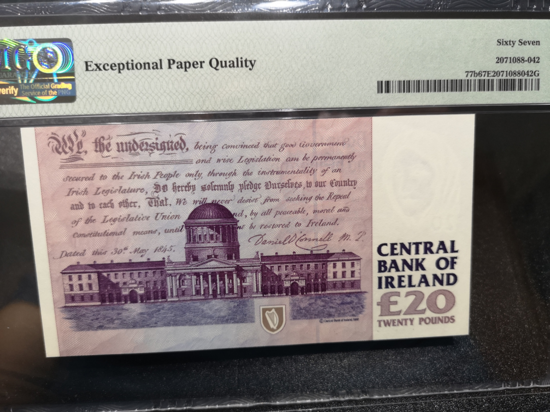 《外钞收藏家》金九银十双拍10号场（总134期）（本期90件） 1996年爱尔兰末版 20镑  无47 PMG67