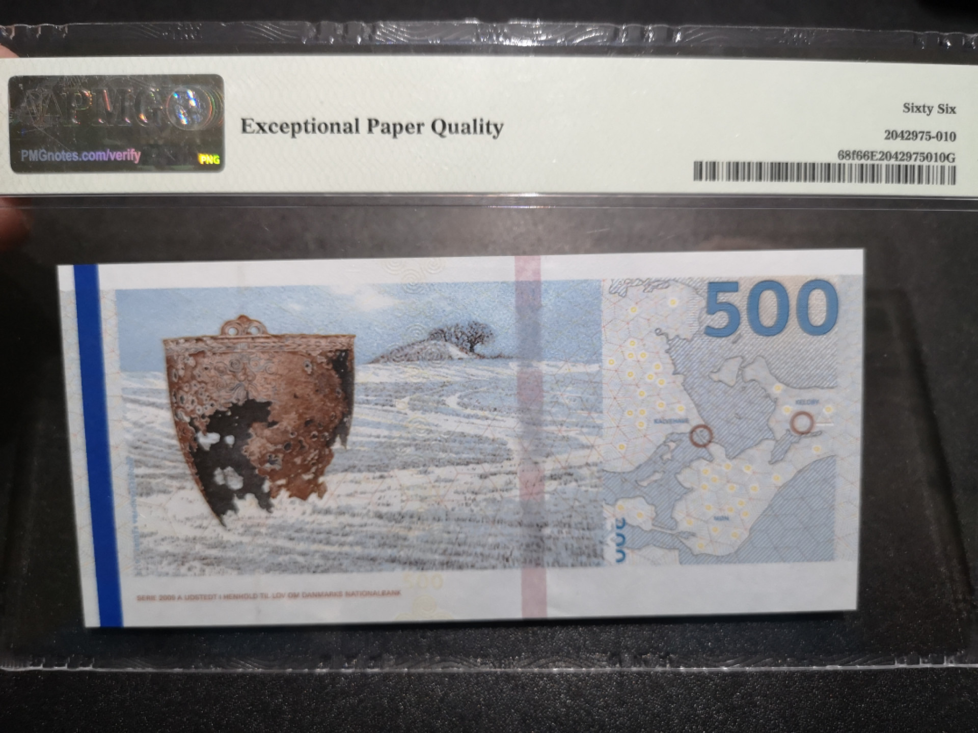 《外钞收藏家》金九银十双拍10号场（总134期）（本期90件） 2020年丹麦桥版500克朗 PMG66 A1序列 962百位号