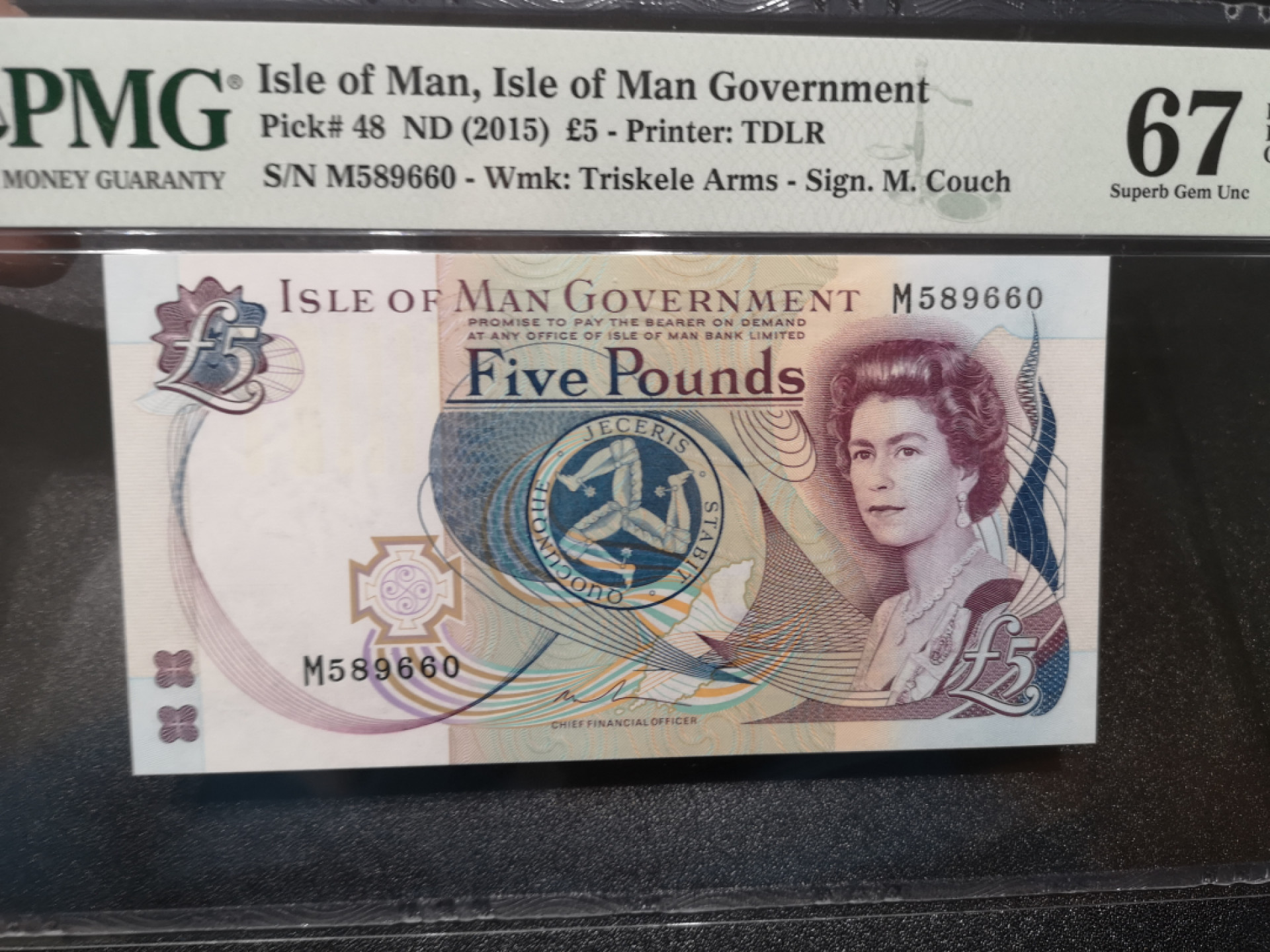 《外钞收藏家》金九银十双拍10号场（总134期）（本期90件） 2015年马恩群岛5镑 无47 PMG67