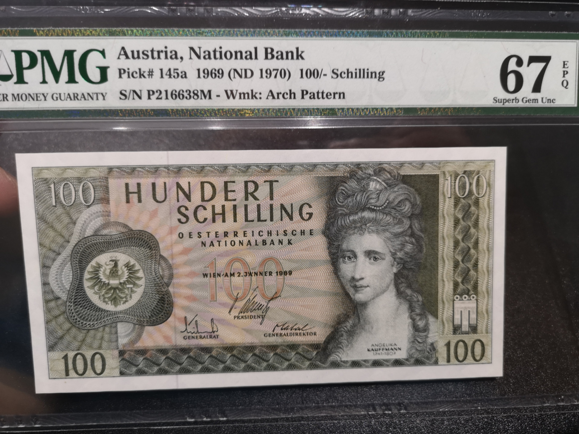 《外钞收藏家》金九银十双拍10号场（总134期）（本期90件） 1969年奥地利100先令 无47 尾8 PMG67 