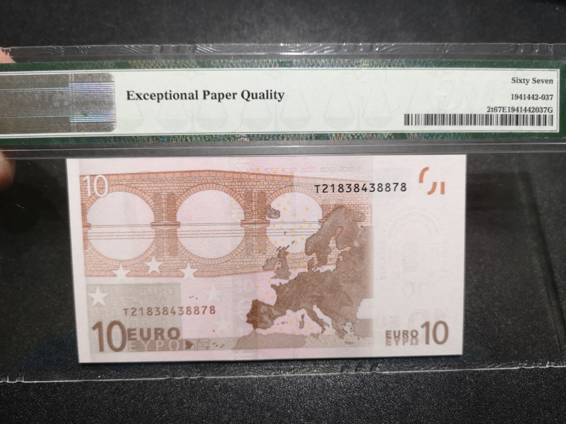 《外钞收藏家》金九银十双拍10号场（总134期）（本期90件） 2002年一签10欧元 PMG67 尾8 爱尔兰