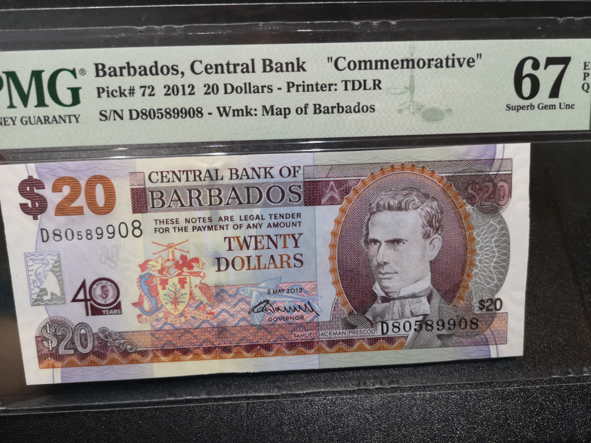 《外钞收藏家》金九银十双拍10号场（总134期）（本期90件） 2012年巴巴多斯20  无47尾8 PMG67