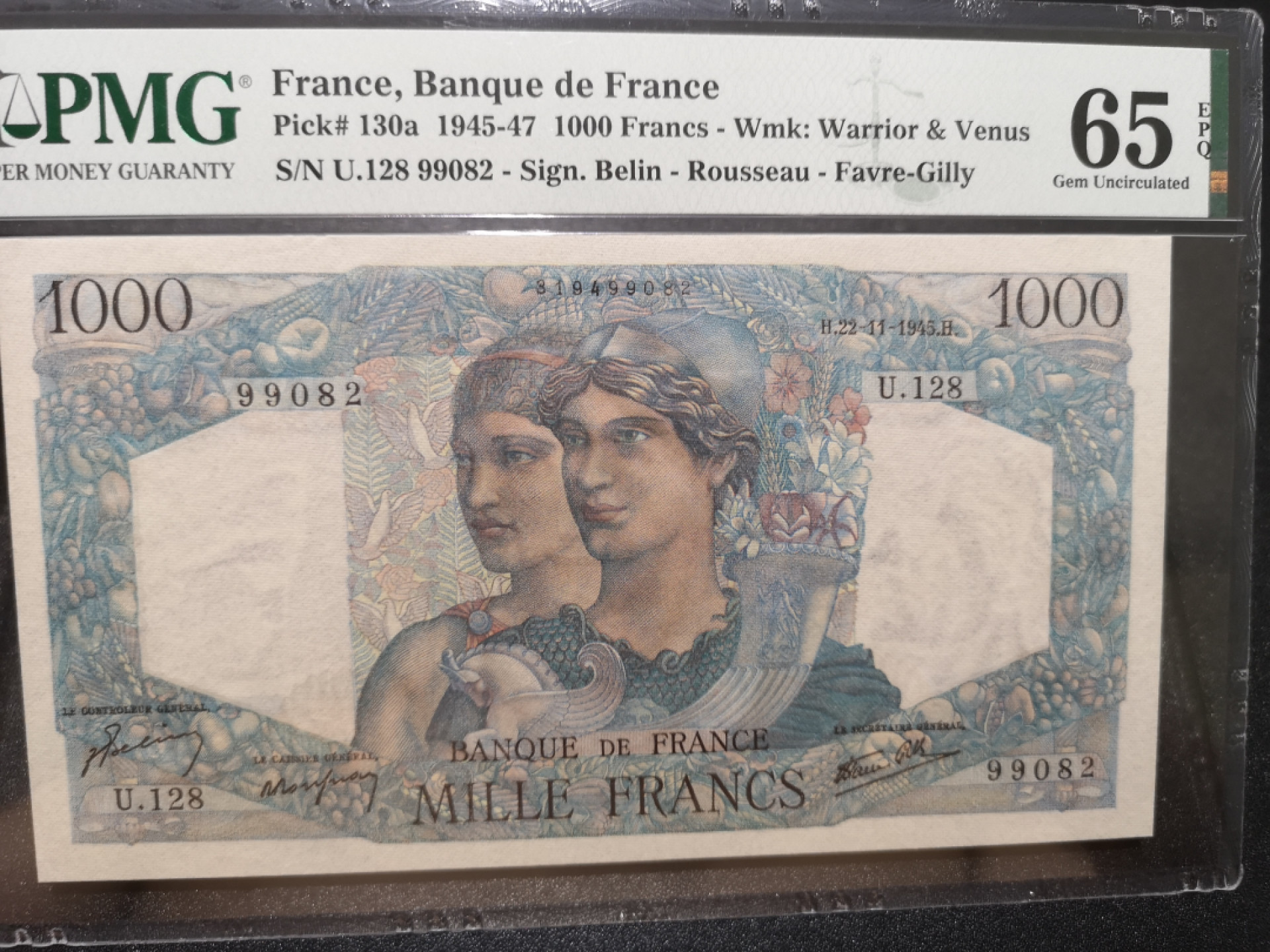 《外钞收藏家》第一百三十五期 1945年法国1000法郎 精美大票幅 PMG65 无47