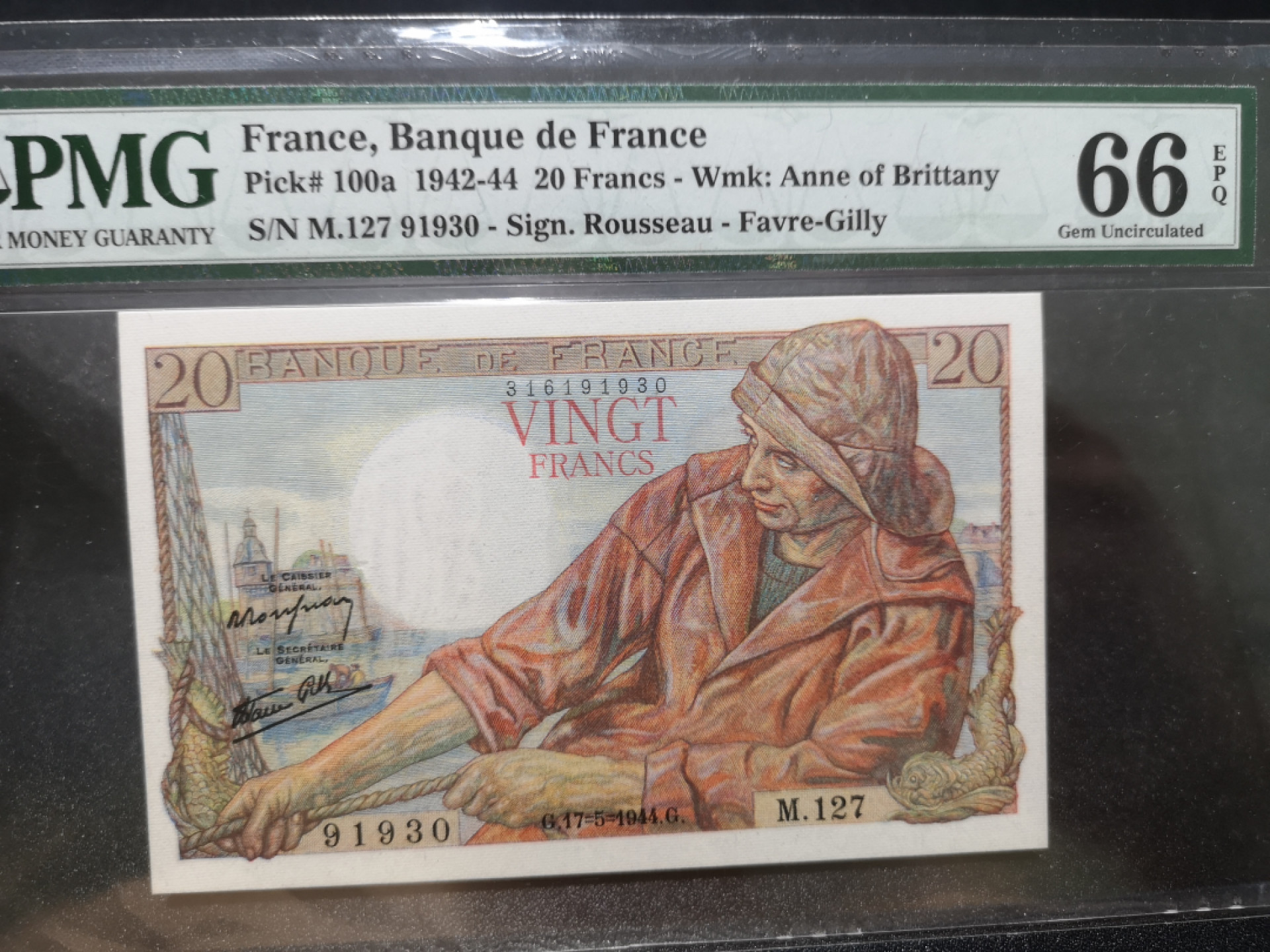 《外钞收藏家》第一百三十五期 1944年法国20法郎 PMG66