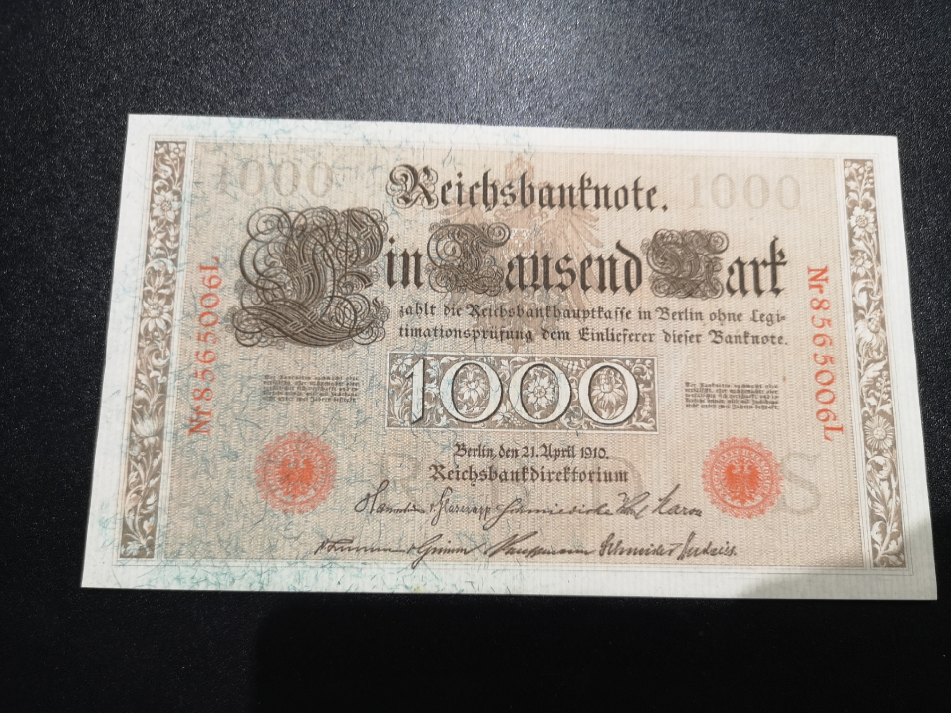 《外钞收藏家》第一百三十五期 1910年德国1000马克 超大票幅 全新 有漂亮的荧光