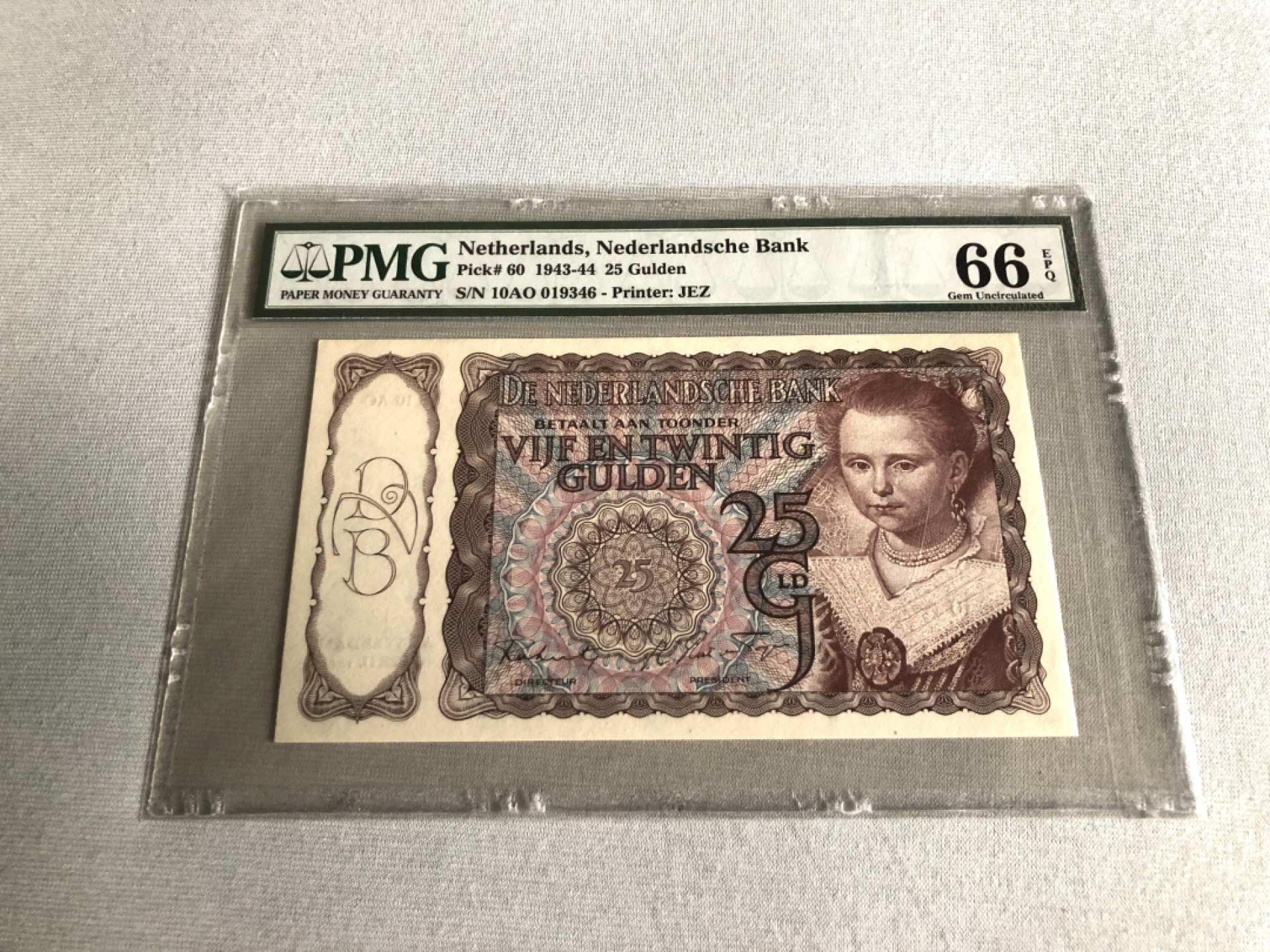 《张总收藏》38期—世界精品 1944年荷兰25盾PMG66非常难上分品种少见